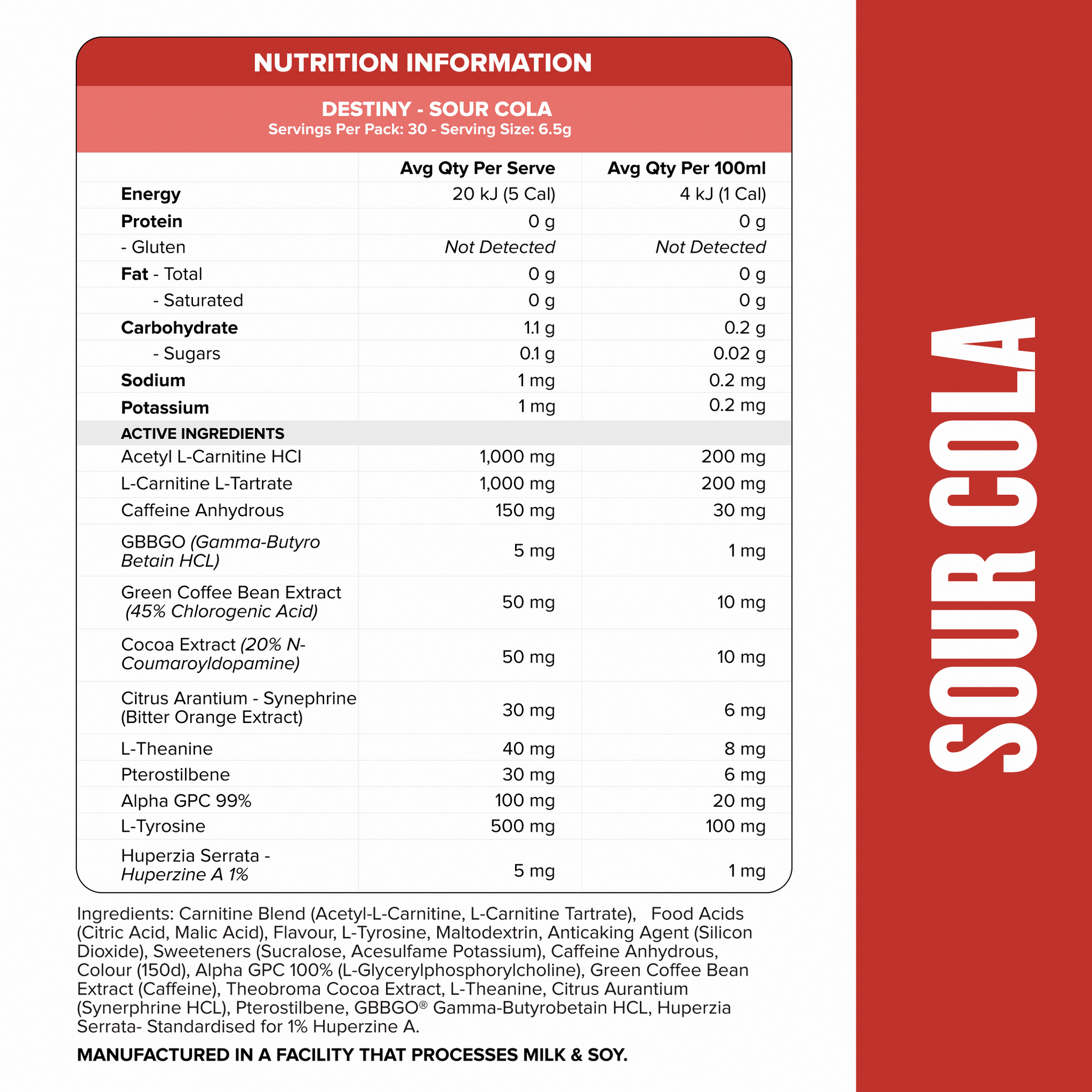 DESTINY Pre-Workout Burn - Sour Cola - 30 serves