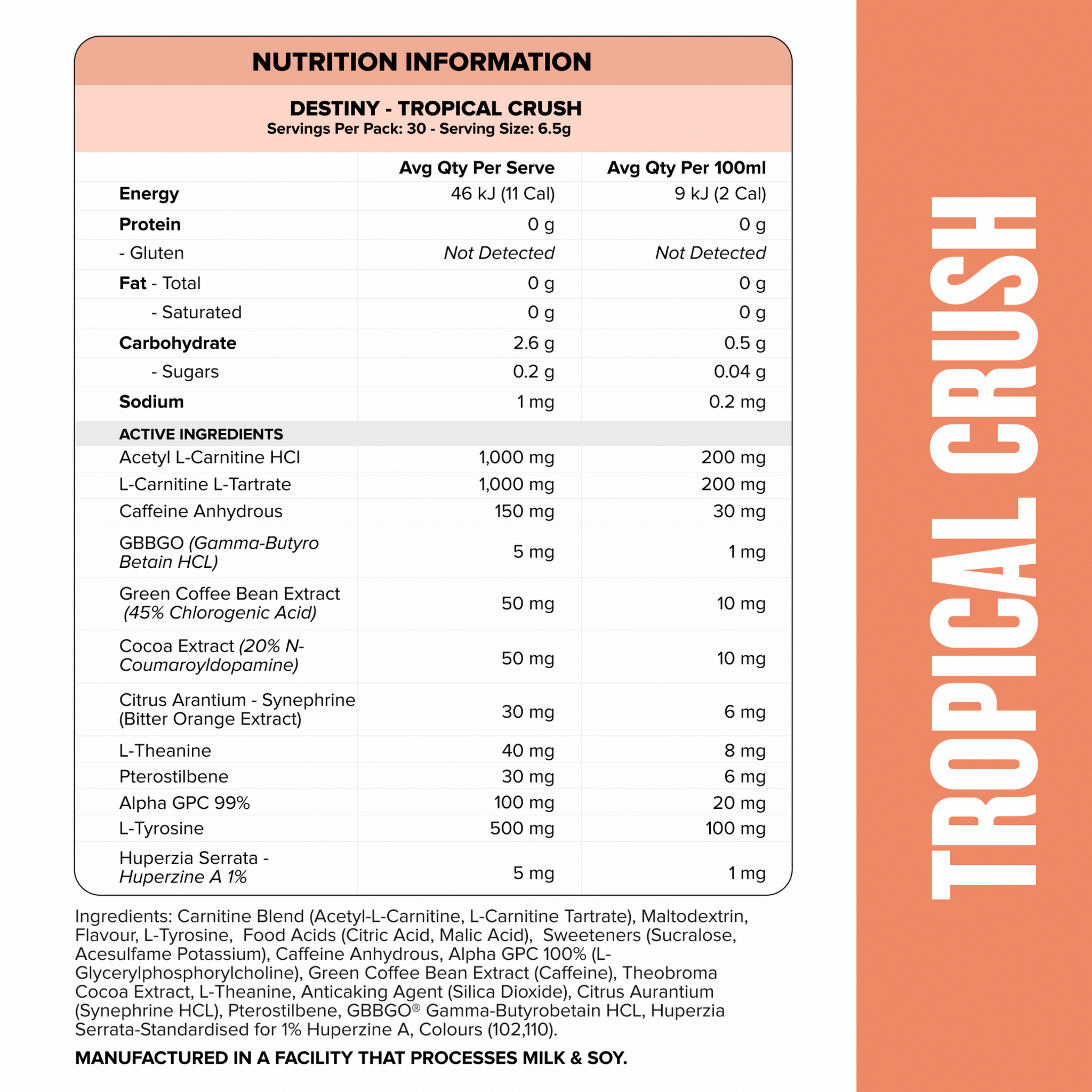 DESTINY Pre-Workout Burn - Tropical Crush - 30 serves