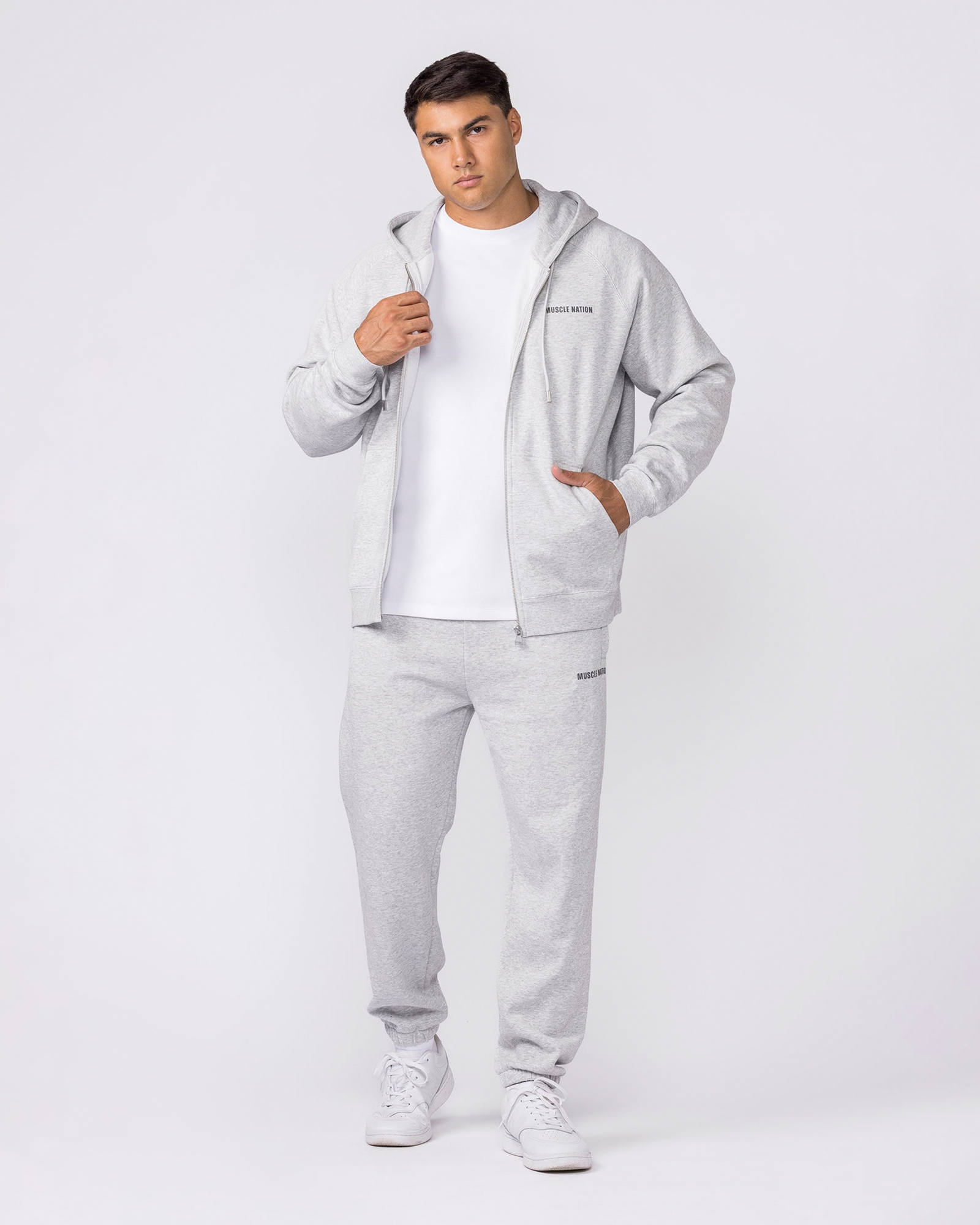 Essential Zip Hoodie - Grey Marl