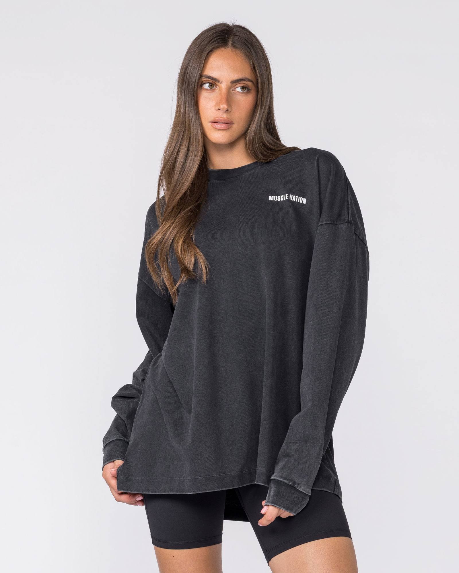 Essential Oversized Long Sleeve Vintage Tee - Washed Black