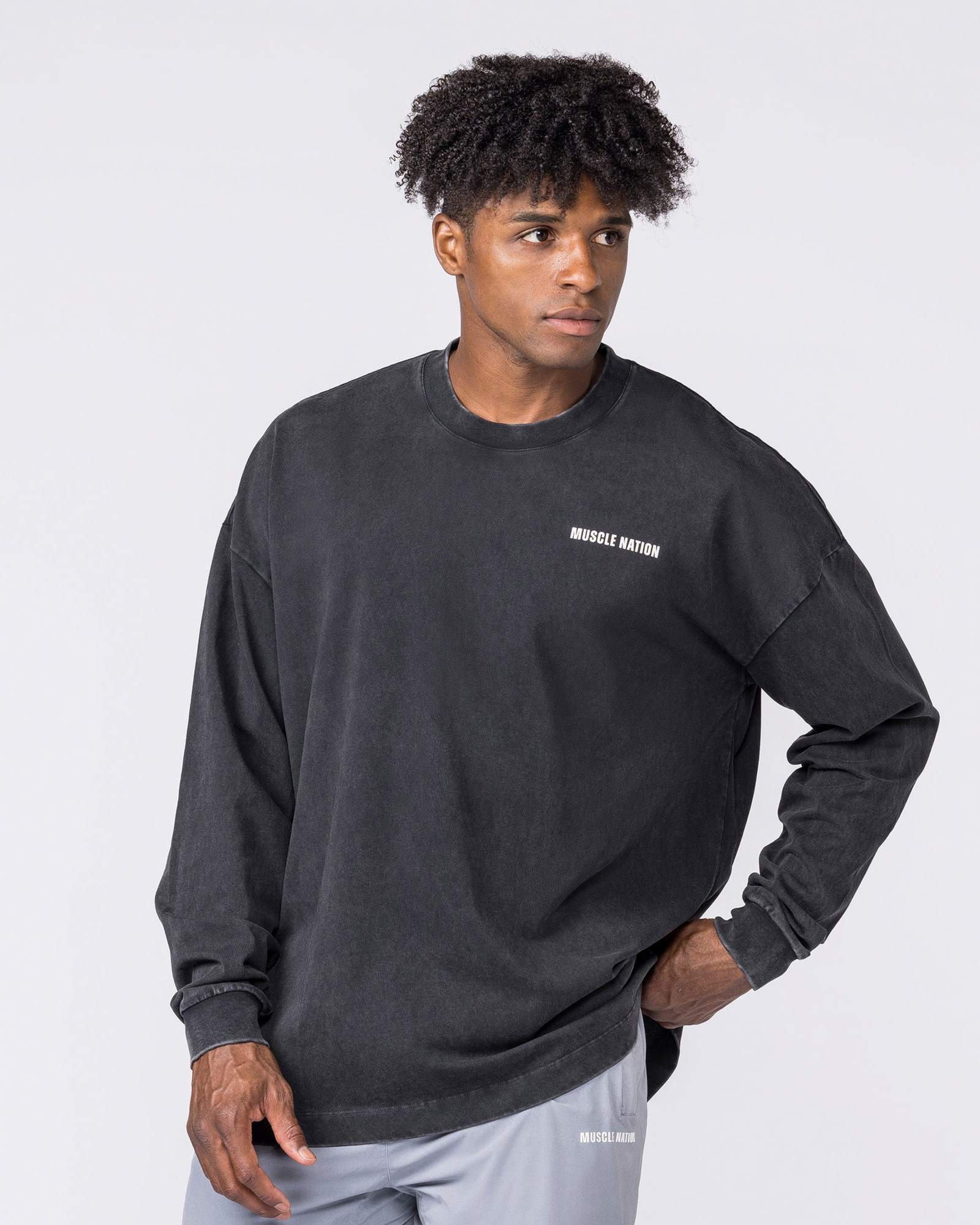 Essential Oversized Long Sleeve Vintage Tee - Washed Black