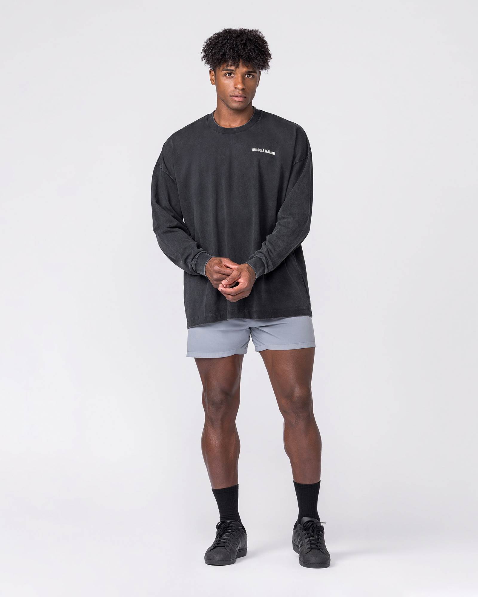 Essential Oversized Long Sleeve Vintage Tee - Washed Black