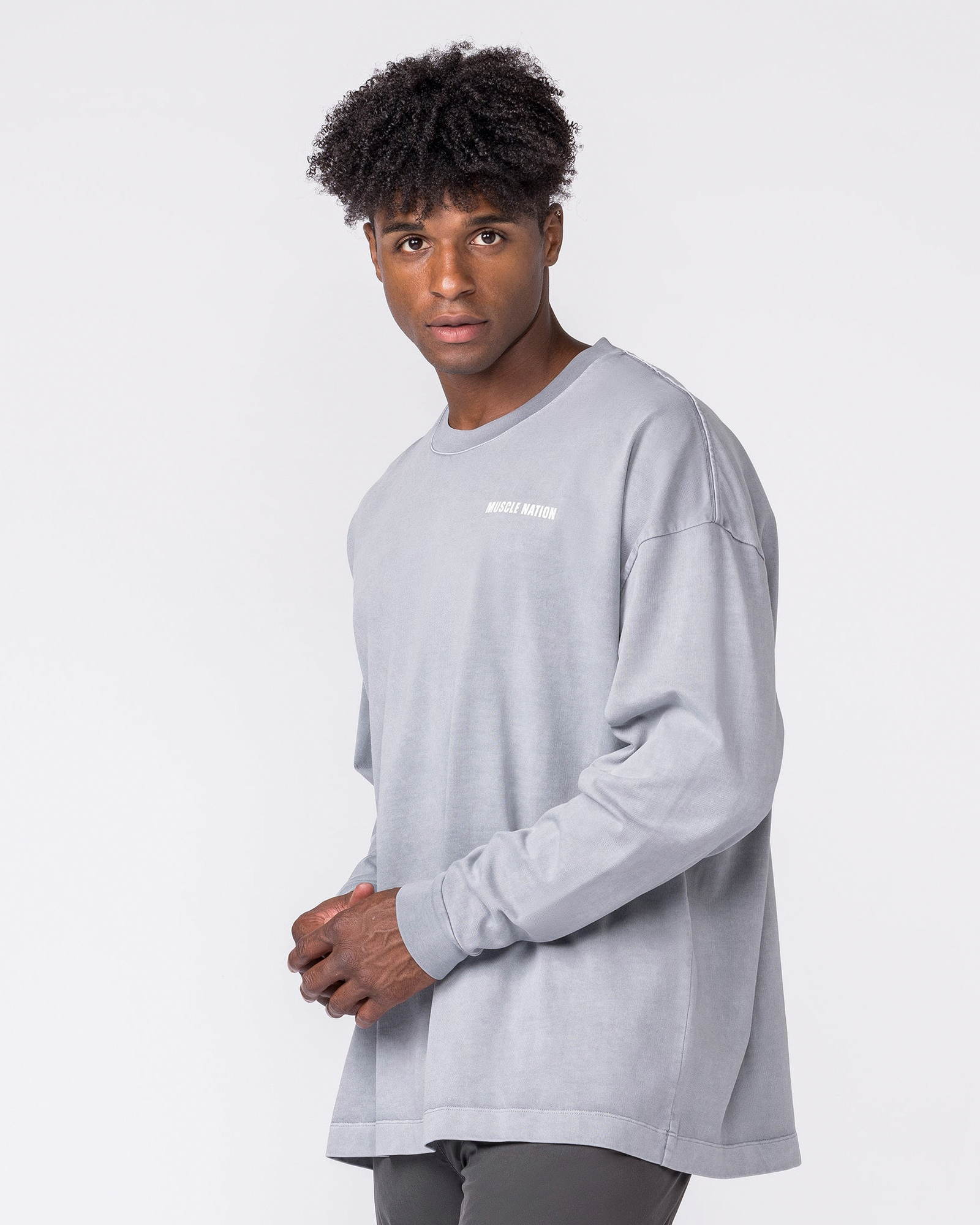 Essential Oversized Long Sleeve Vintage Tee - Washed Cement