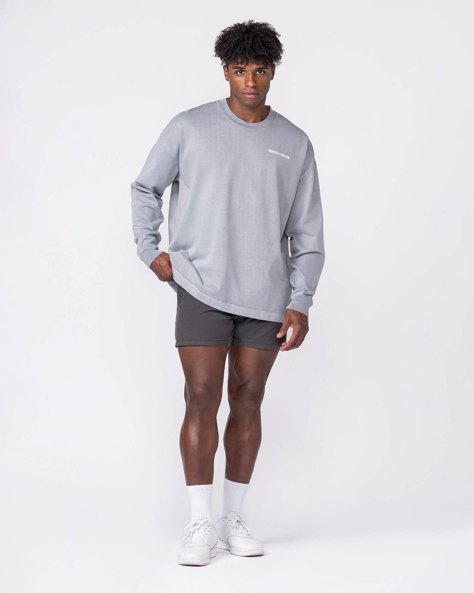 Essential Oversized Long Sleeve Vintage Tee - Washed Cement