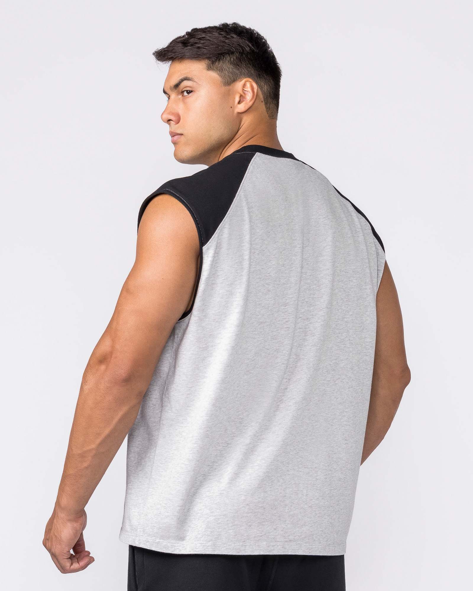 Essential Raglan Boxy Muscle Tank - Grey Marl / Black