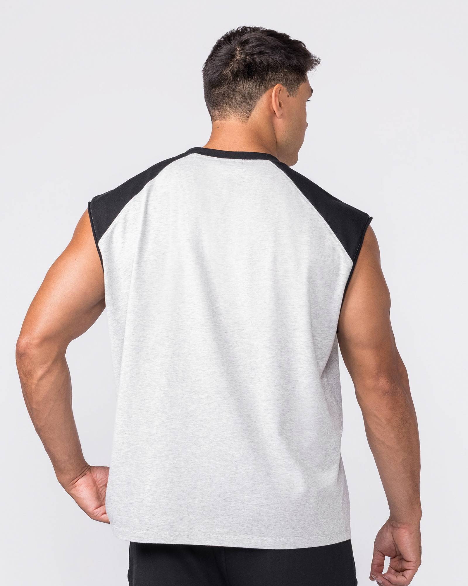 Essential Raglan Boxy Muscle Tank - Grey Marl / Black