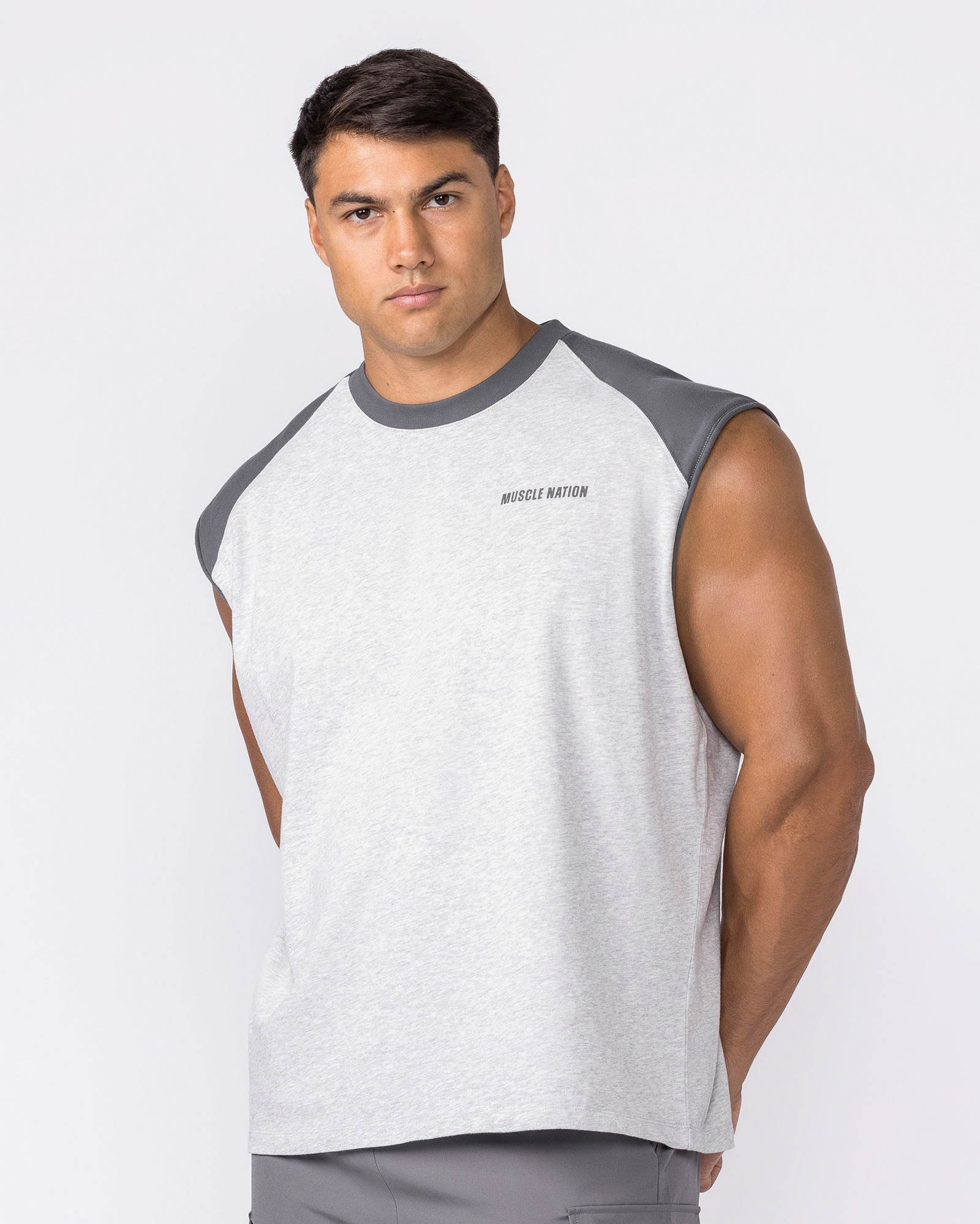 Essential Raglan Boxy Muscle Tank - Grey Marl / Tornado