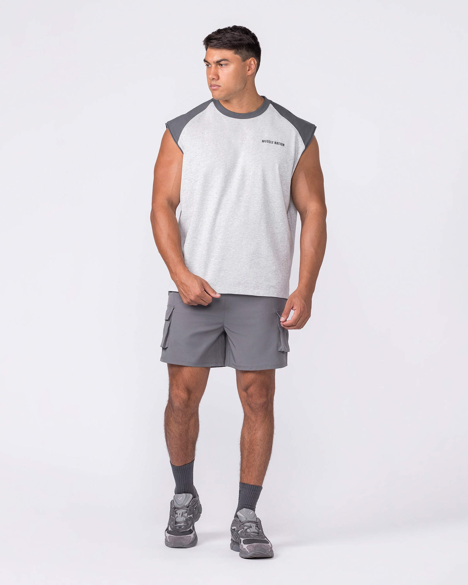 Essential Raglan Boxy Muscle Tank - Grey Marl / Tornado