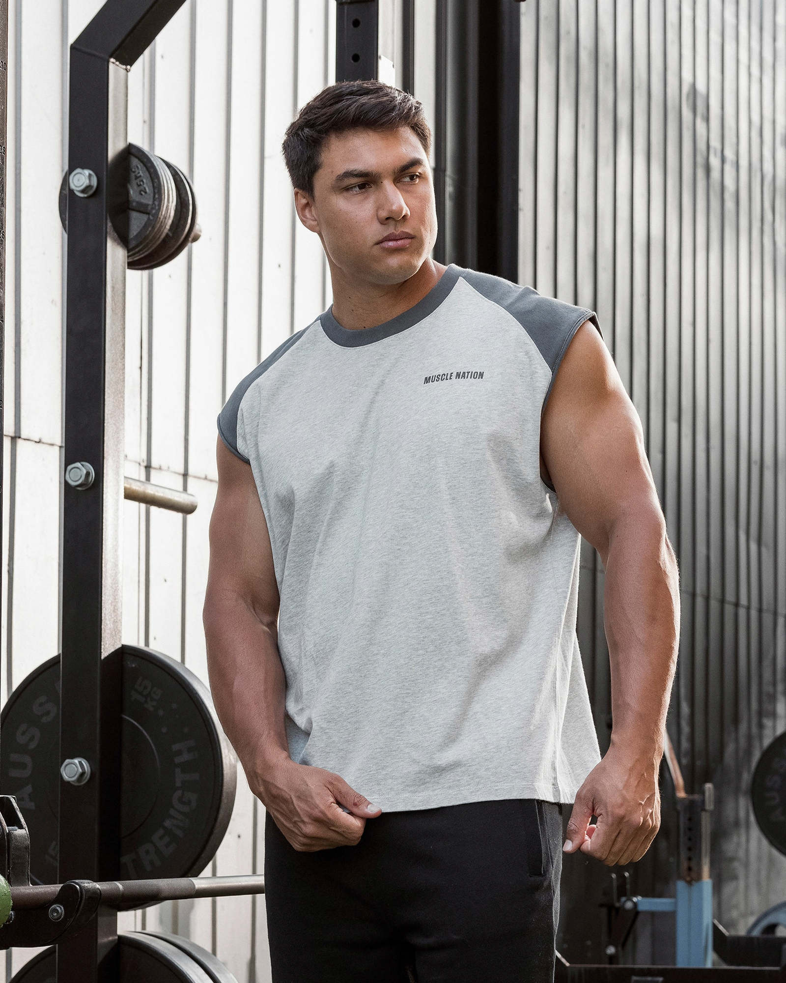 Essential Raglan Boxy Muscle Tank - Grey Marl / Tornado