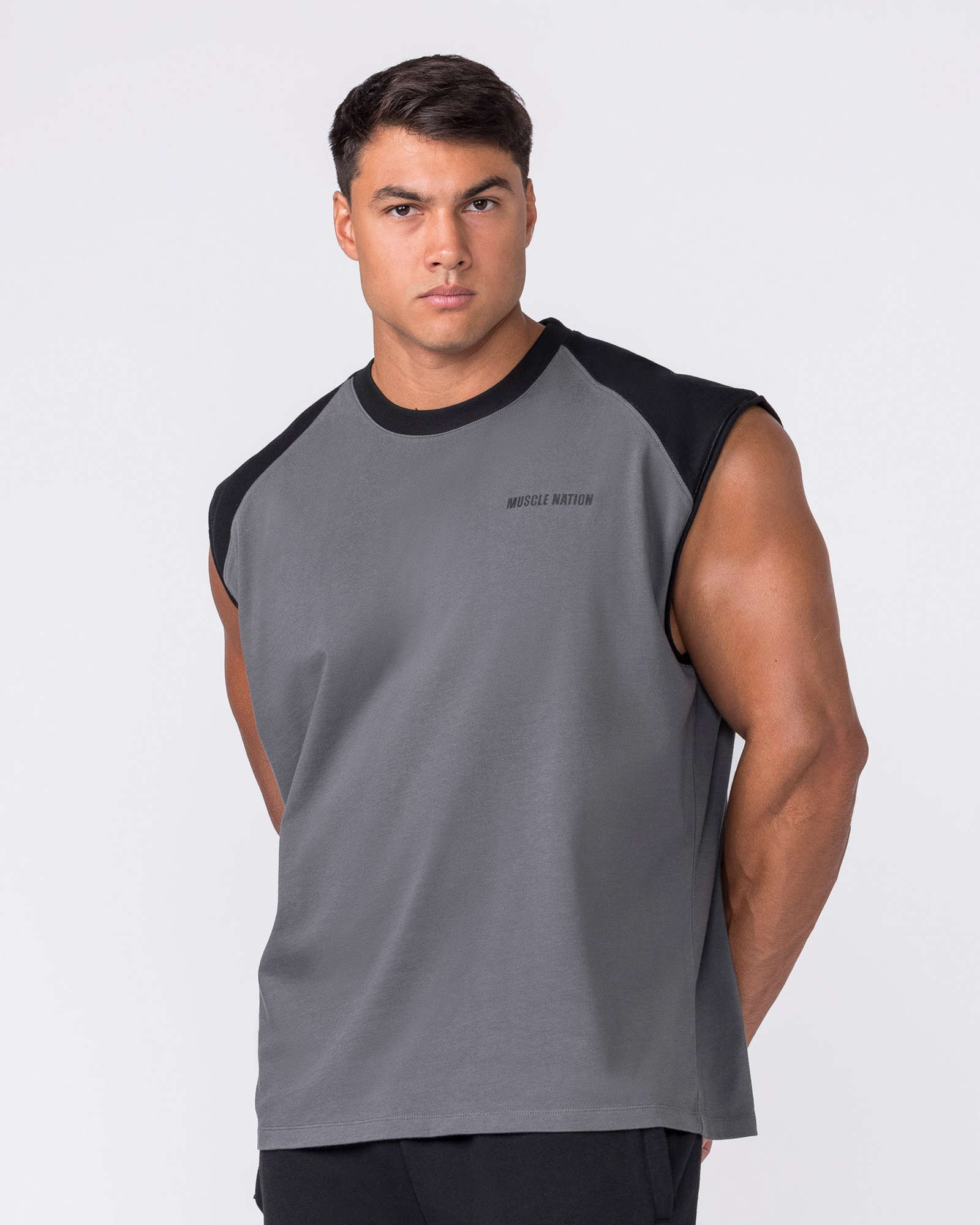Essential Raglan Boxy Muscle Tank - Tornado / Black