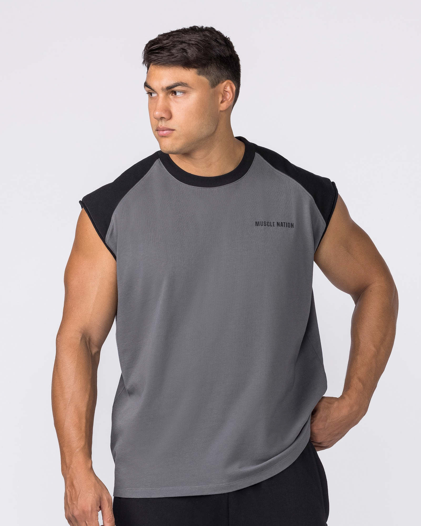 Essential Raglan Boxy Muscle Tank - Tornado / Black