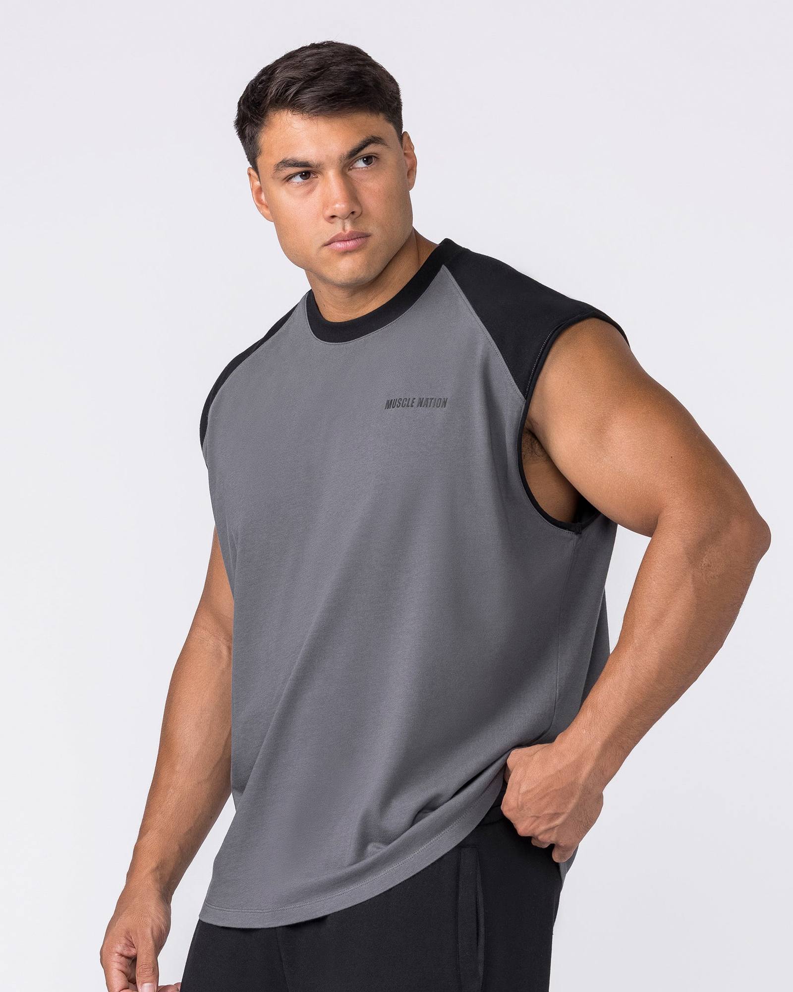 Essential Raglan Boxy Muscle Tank - Tornado / Black