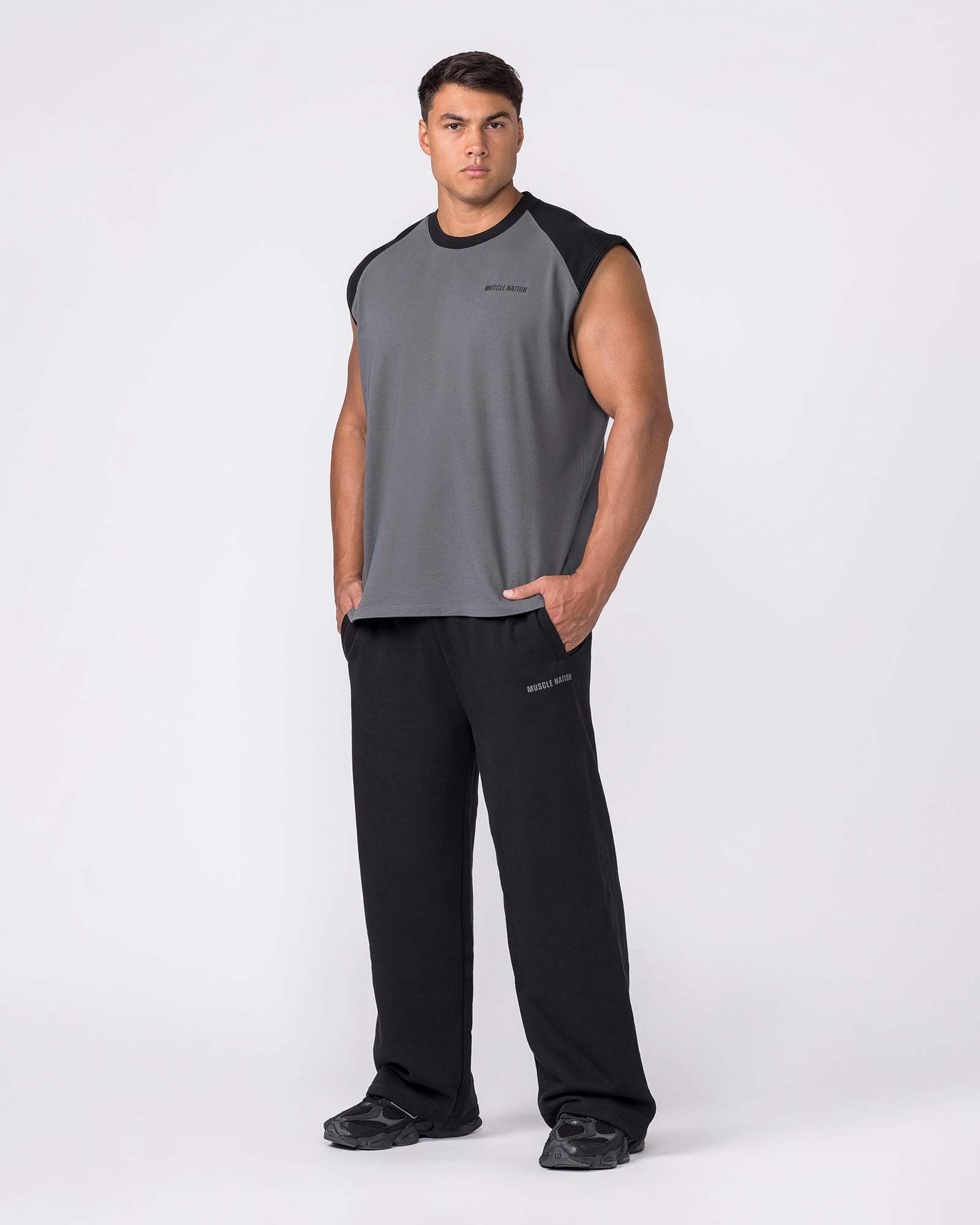 Essential Raglan Boxy Muscle Tank - Tornado / Black