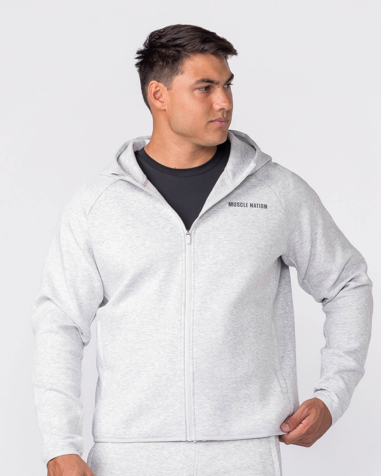 Essential Tech Zip Hoodie - Grey Marl