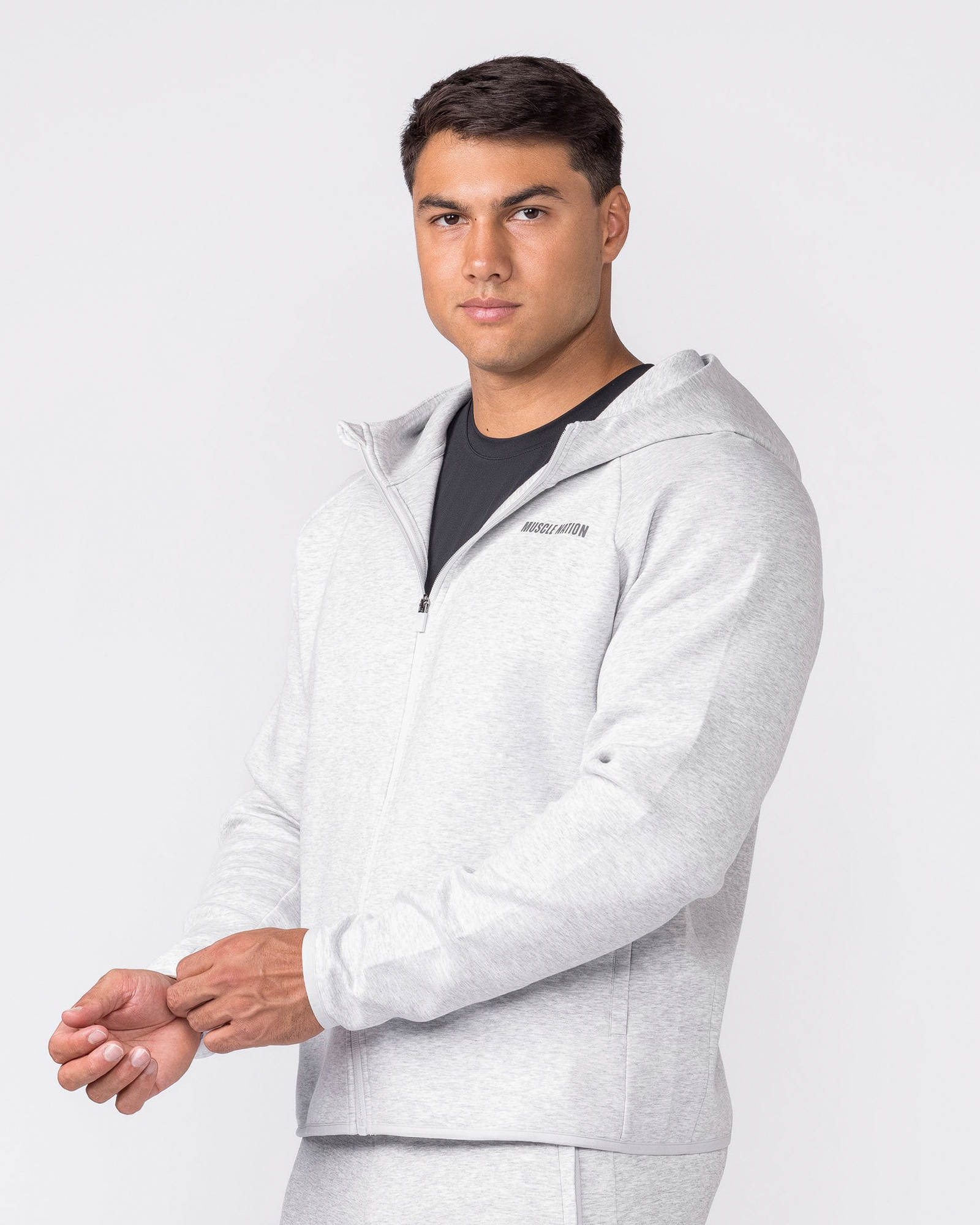 Essential Tech Zip Hoodie - Grey Marl