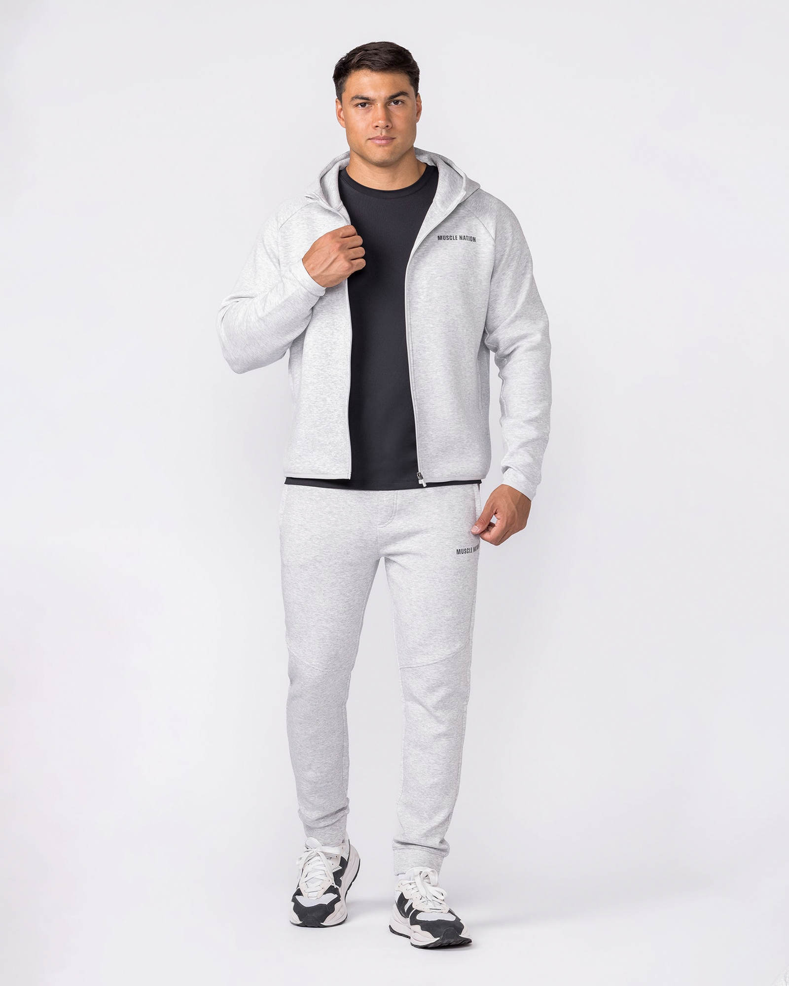 Essential Tech Zip Hoodie - Grey Marl