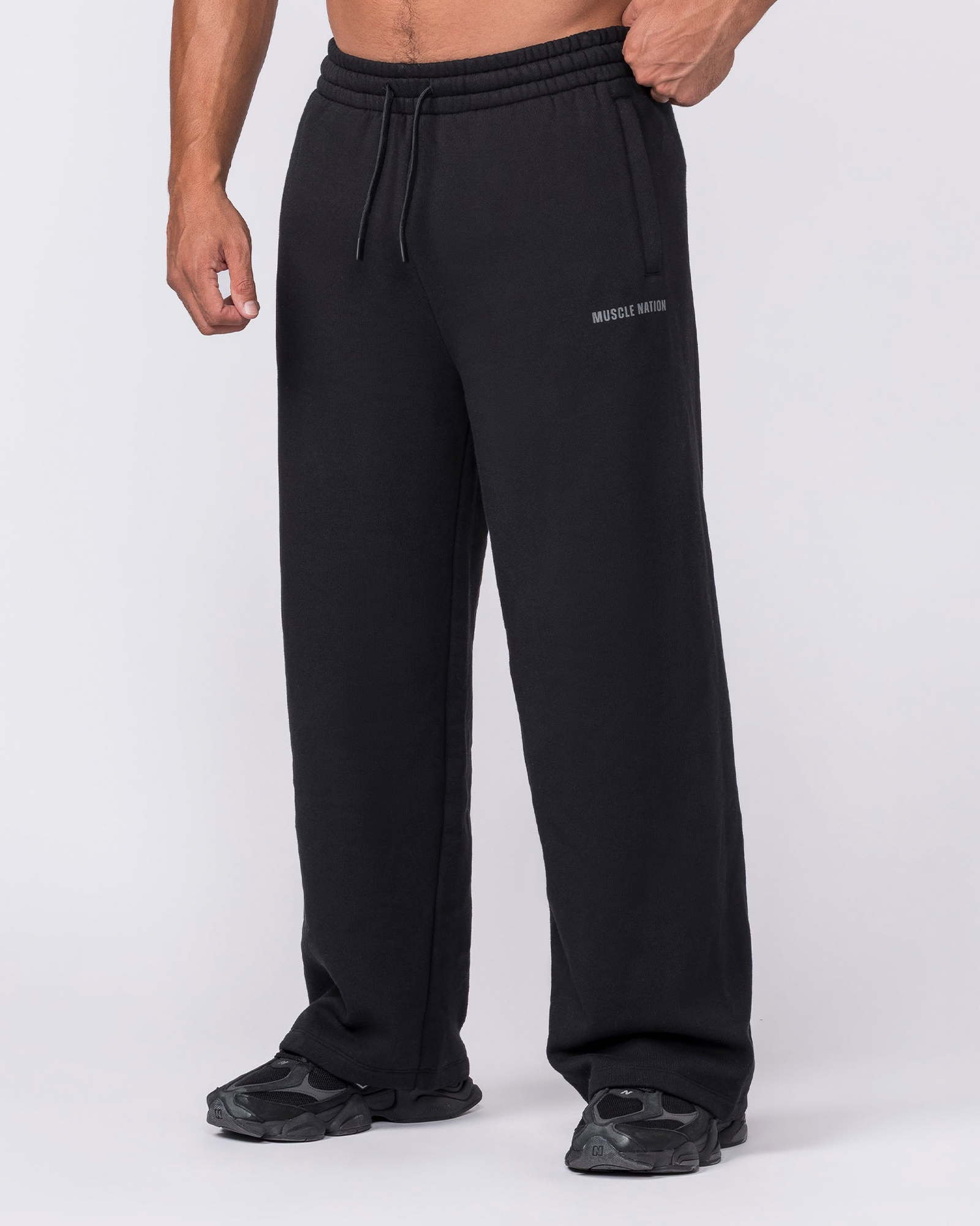 Essential Wide Leg Trackies - Black