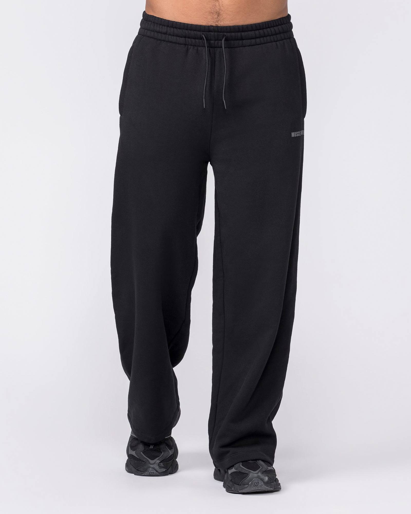 Essential Wide Leg Trackies - Black