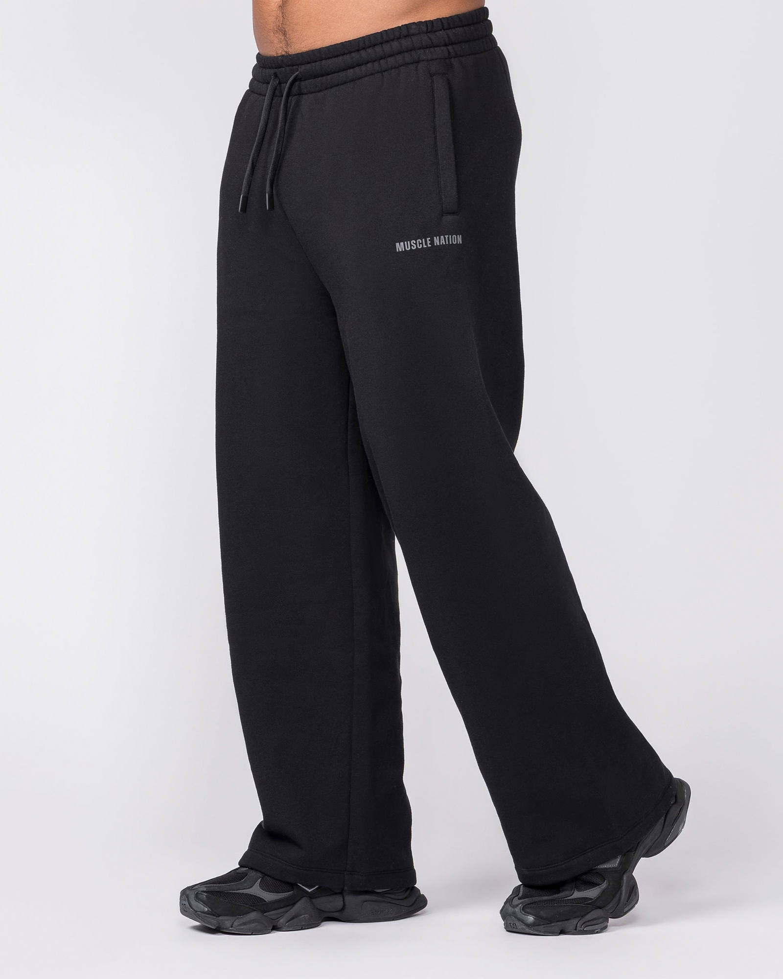 Essential Wide Leg Trackies - Black