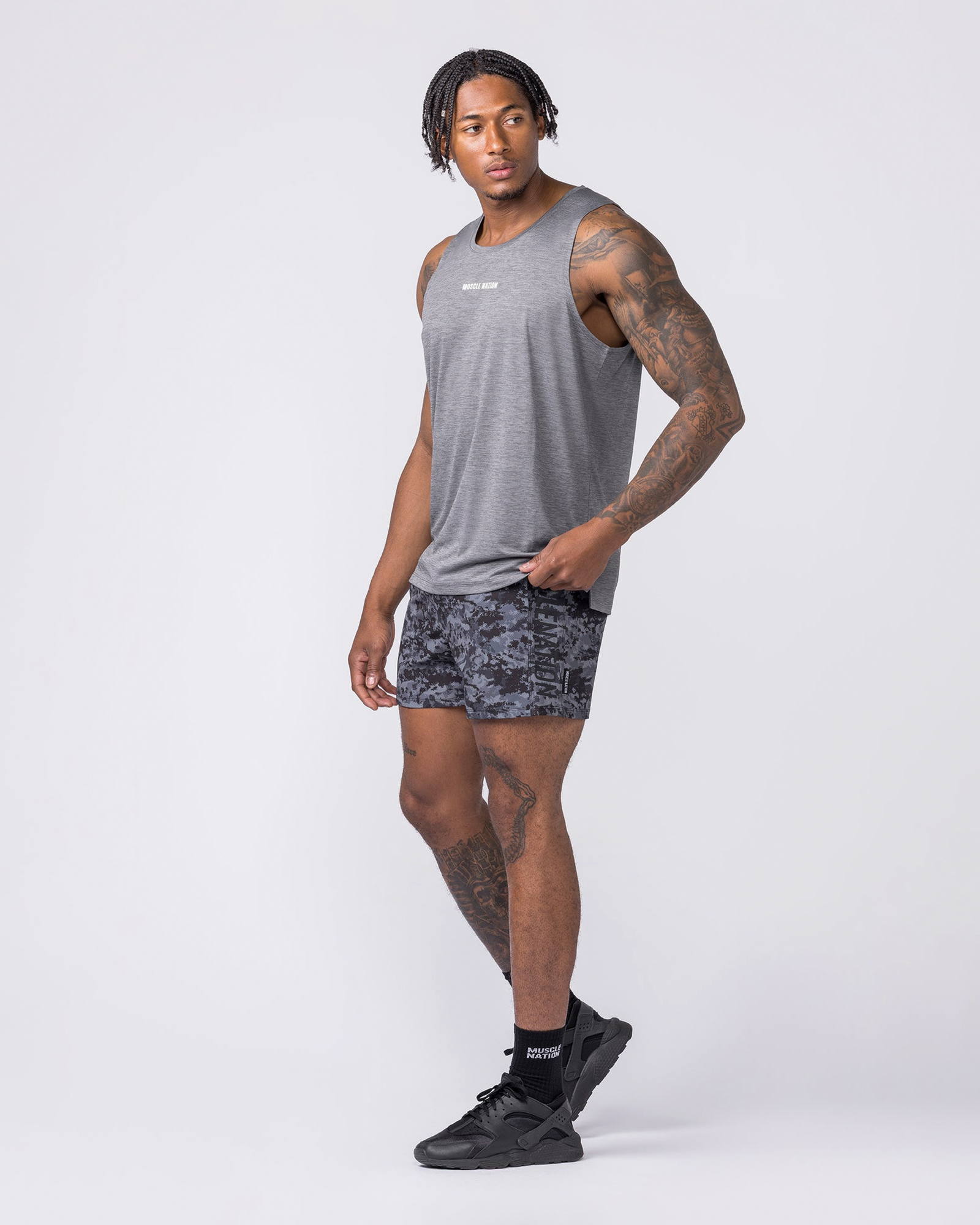 Function 4" Shorts - Grey/ Black Distressed Print