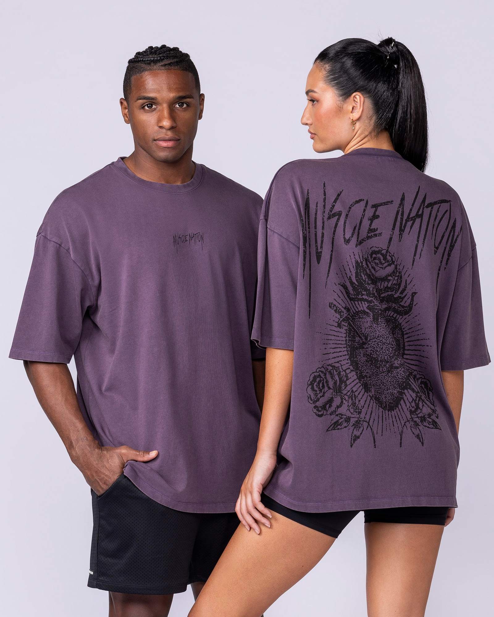 Heartless Oversized Vintage Tee - Washed Dark Purple