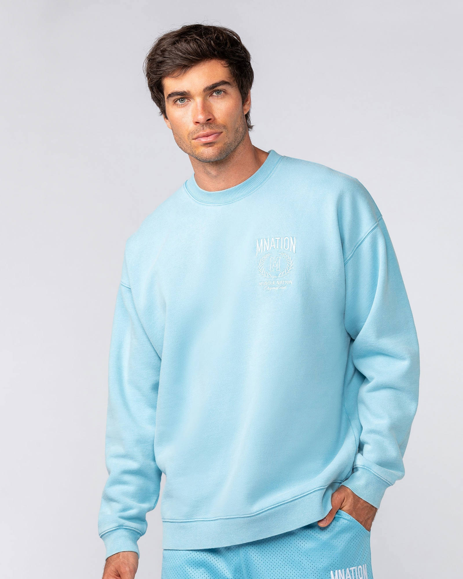 Heritage Crest Crew Pullover - Washed Light Blue