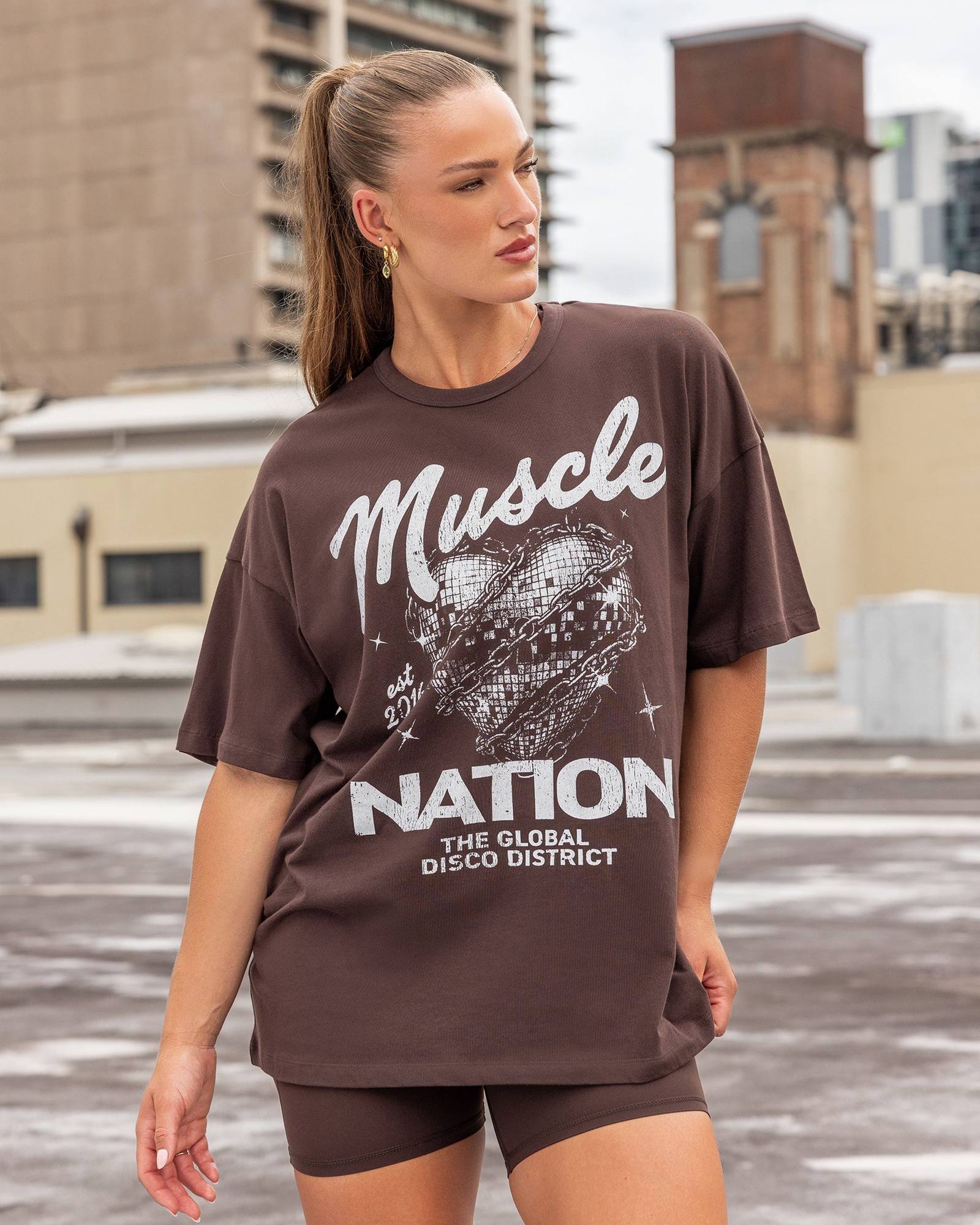 Disco District Oversized Tee - Cocoa