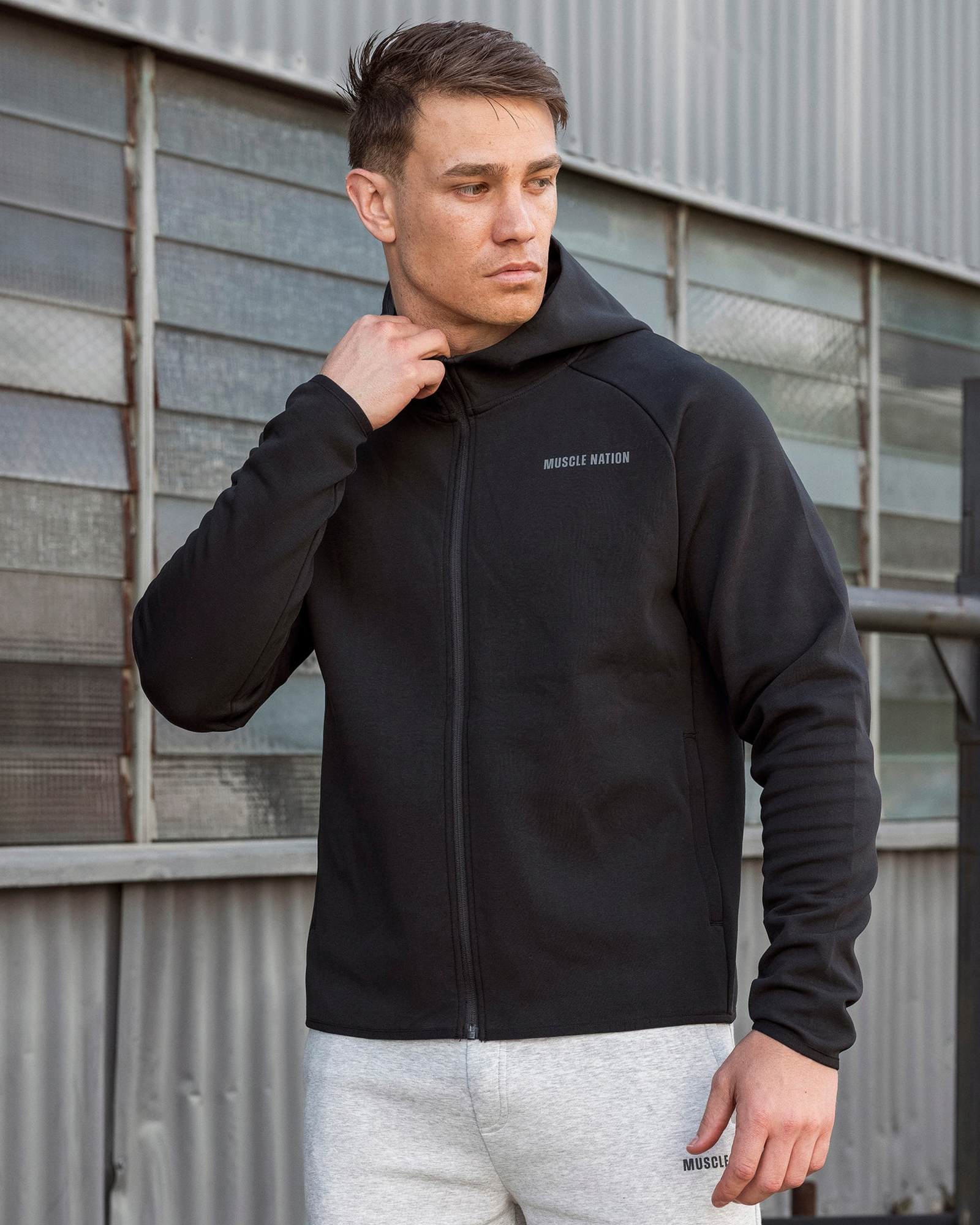Essential Tech Zip Hoodie - Black