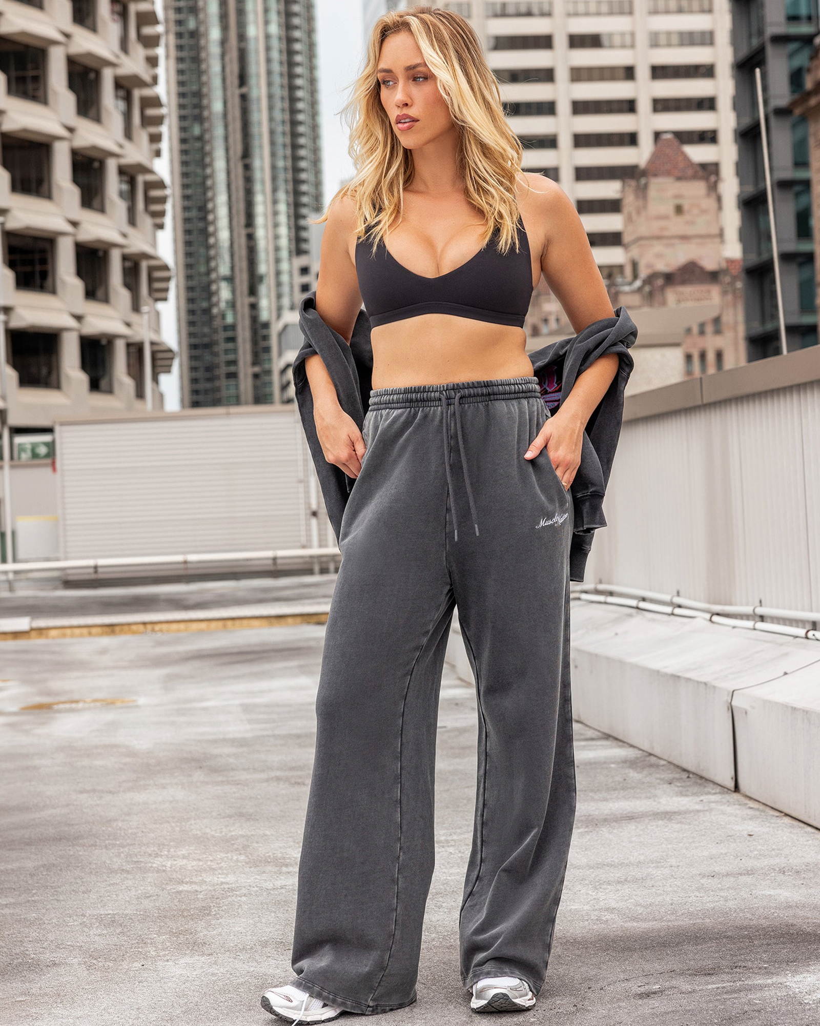 Loopback Straight Leg Vintage Trackies - Washed Black