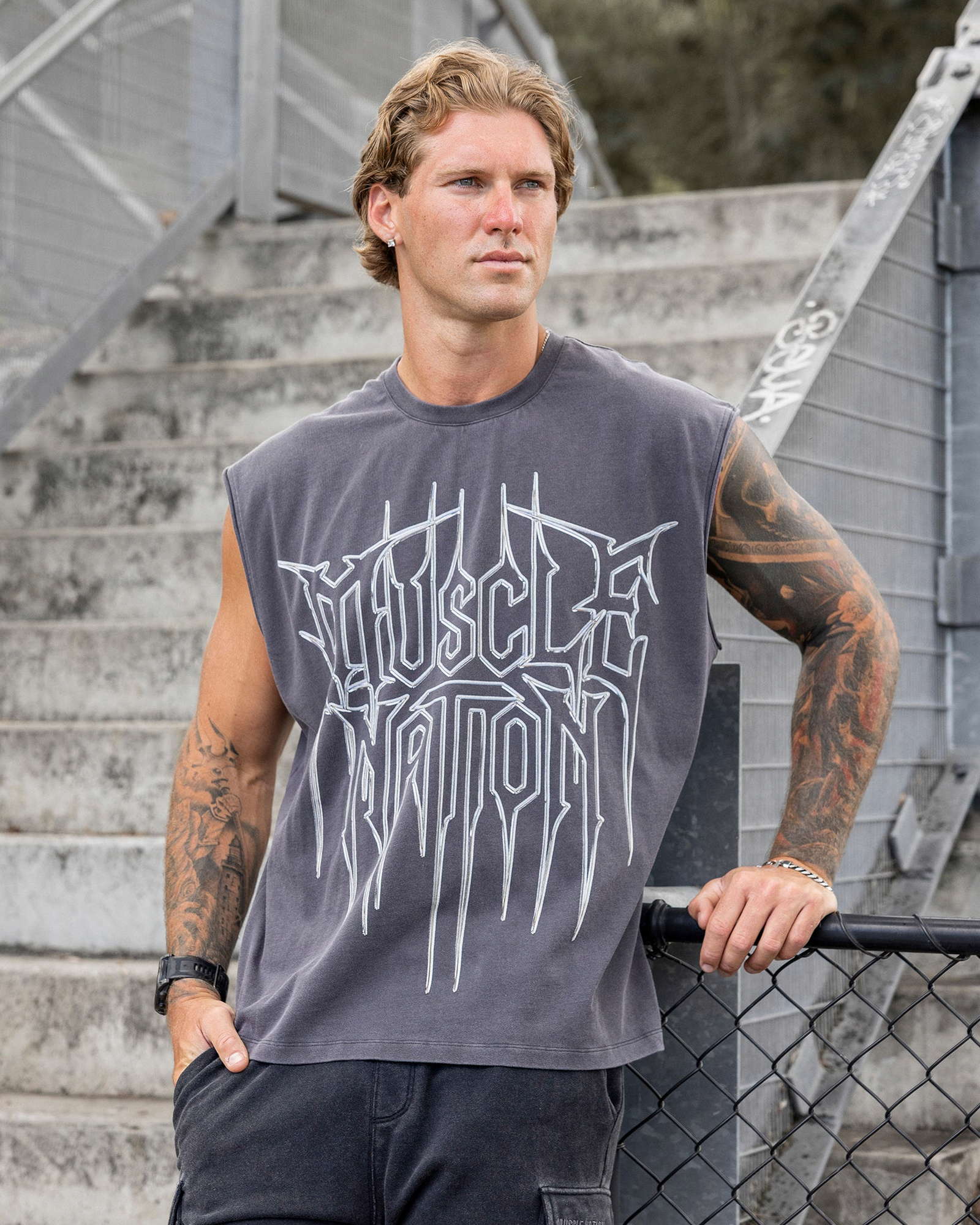 Metalcore Vintage Boxy Muscle Tank - Washed Dark Tornado