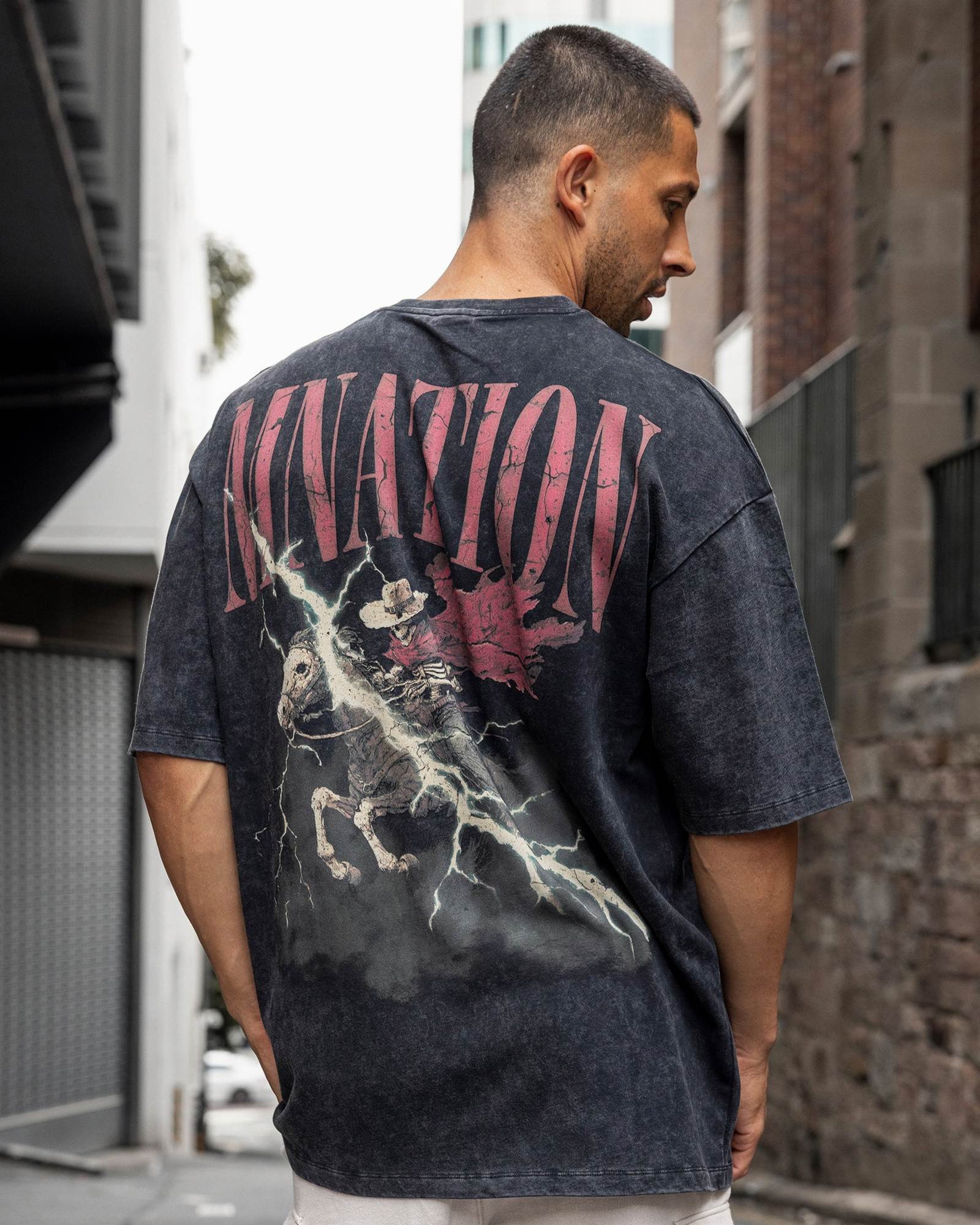 Night Rider Vintage Oversized Tee - Washed Black