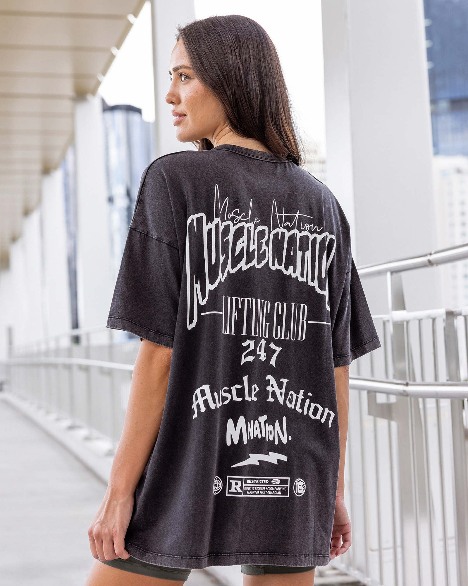 Rated R Oversized Vintage Tee - Washed Black / White