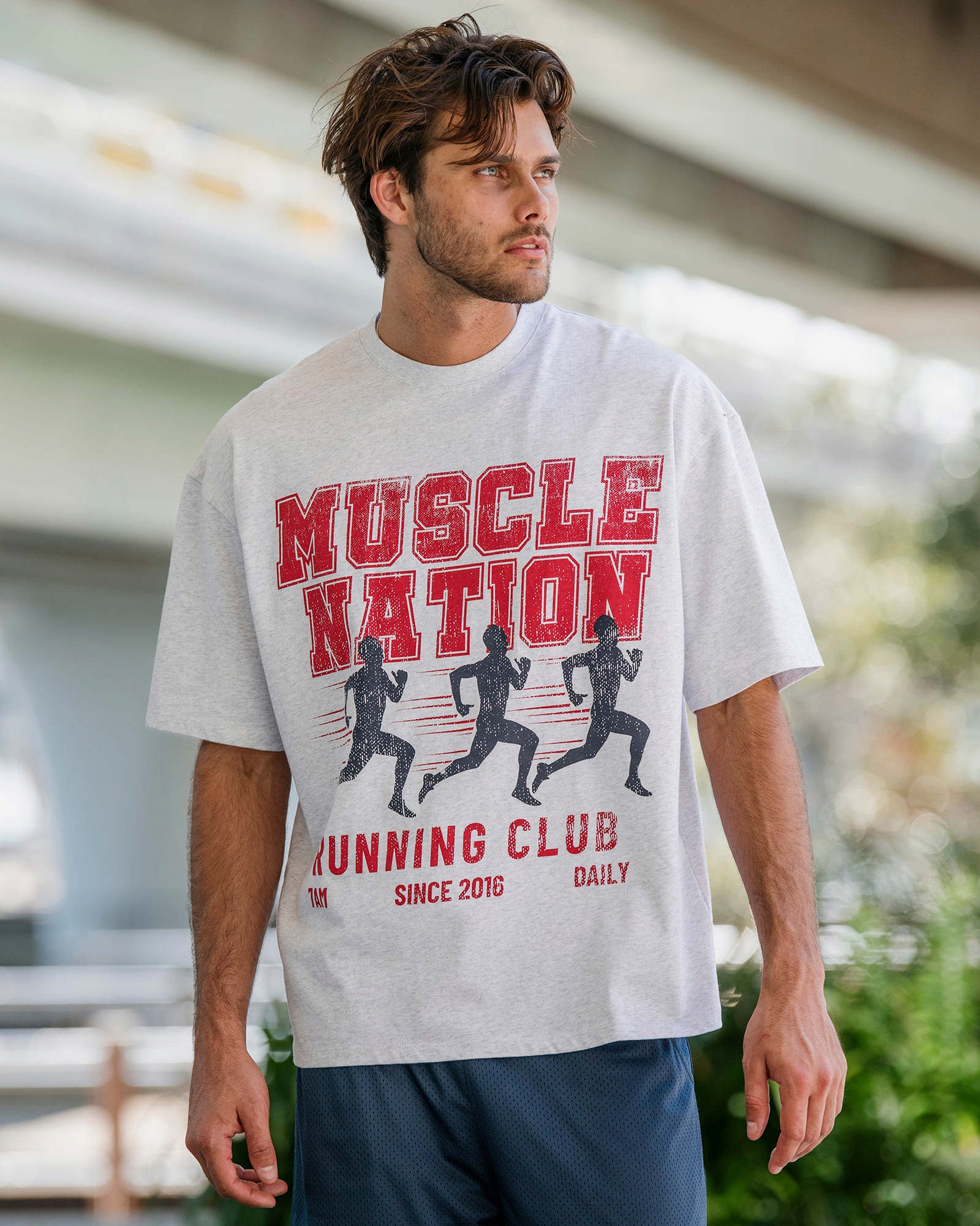 Mens Running Club Oversized Tee - Snow Grey Marl