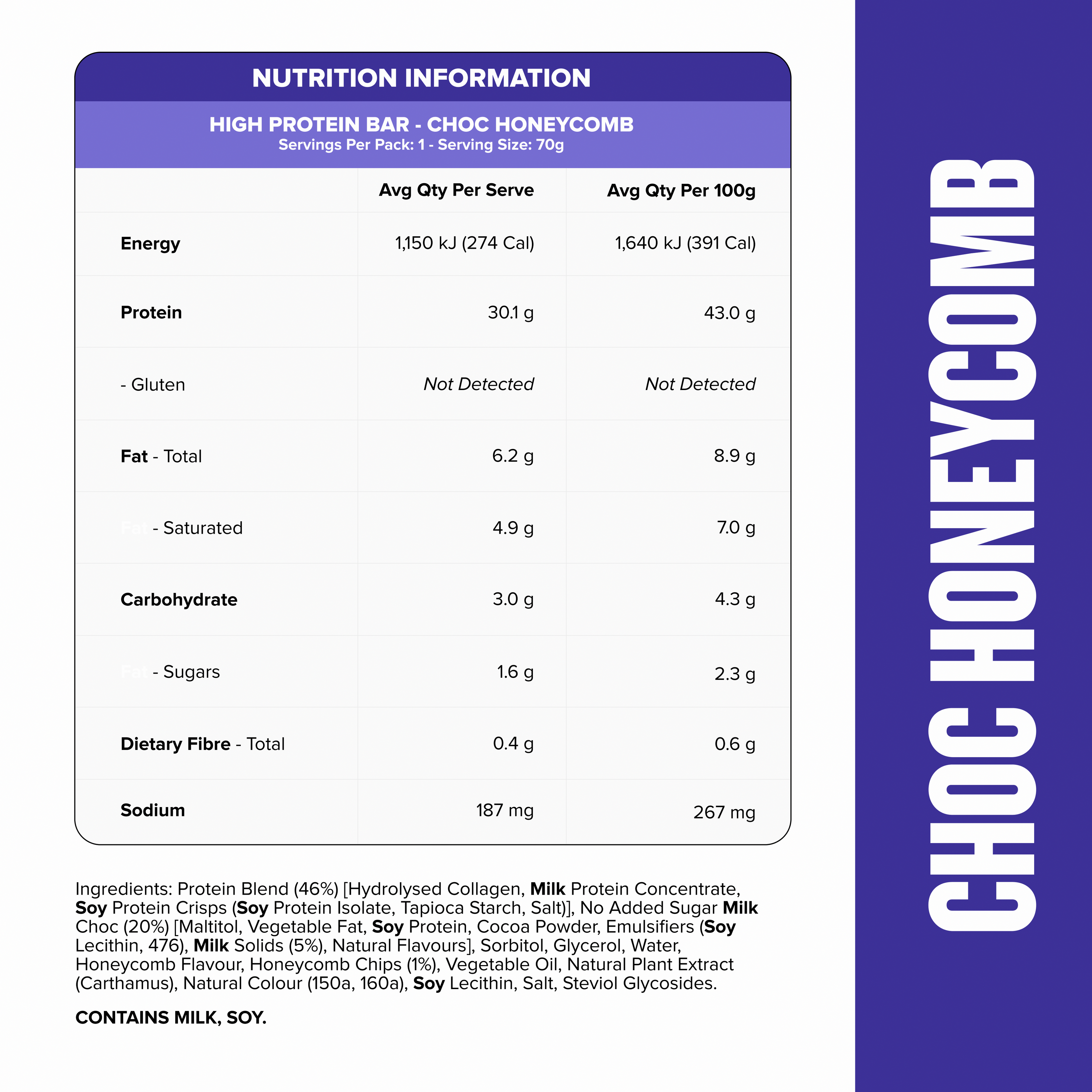 HIGH PROTEIN BAR - Choc Honeycomb - Box of 12