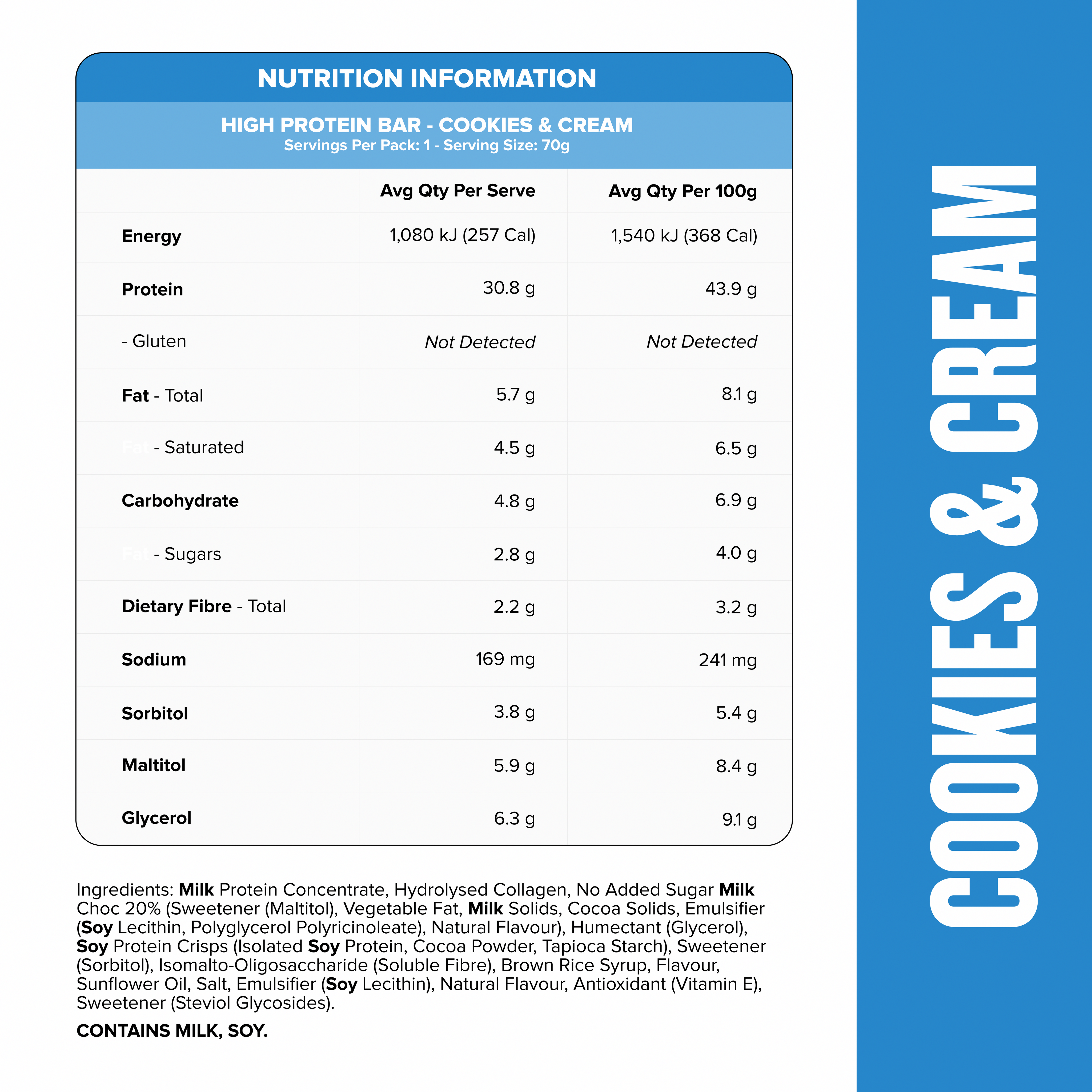 HIGH PROTEIN BAR - Cookies & Cream - Box of 12