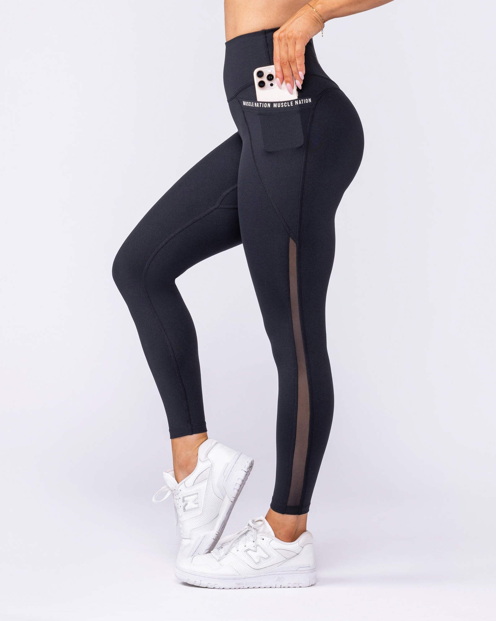 Illusion Signature Pocket Ankle Length Leggings - Black