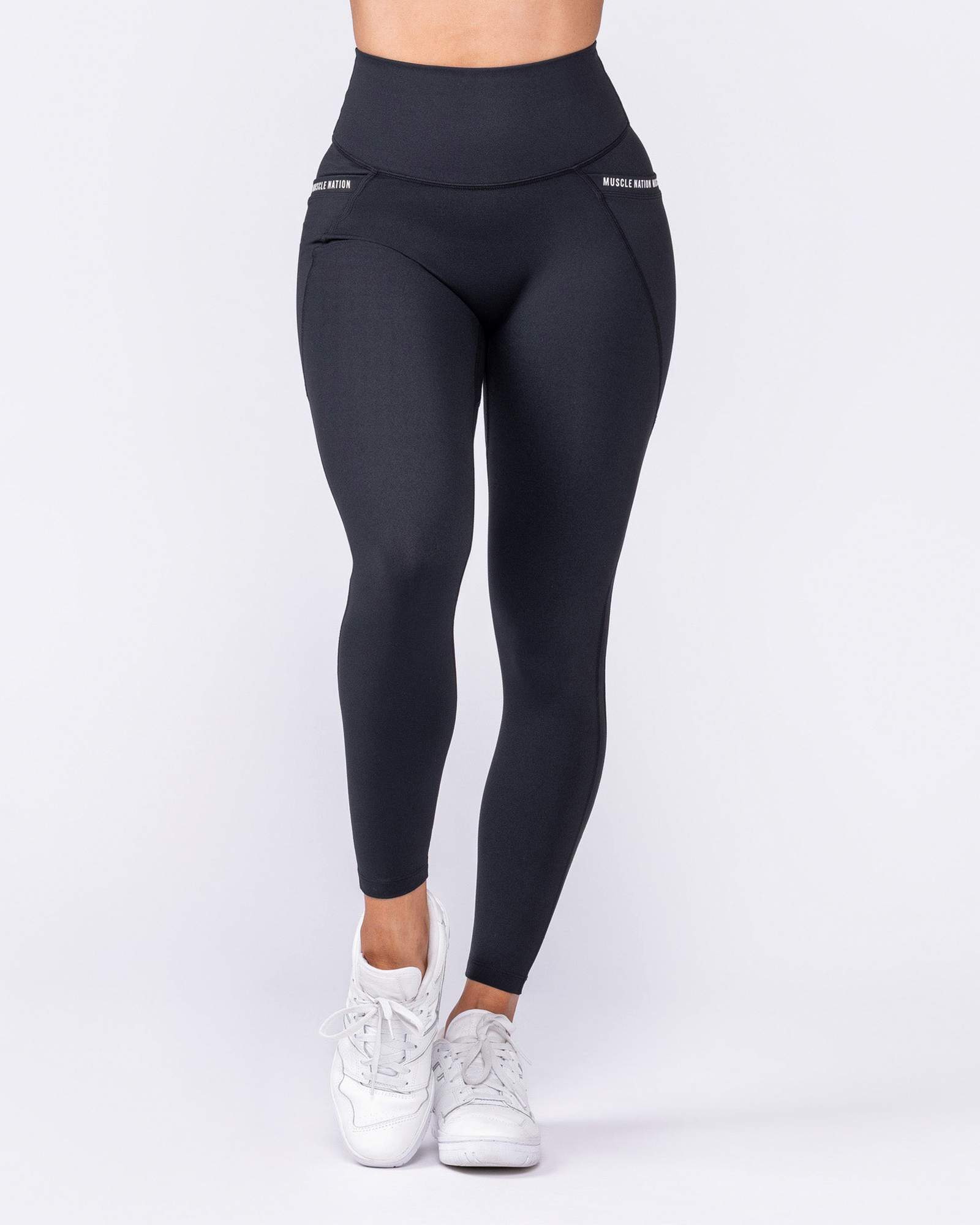 Illusion Signature Pocket Ankle Length Leggings - Black