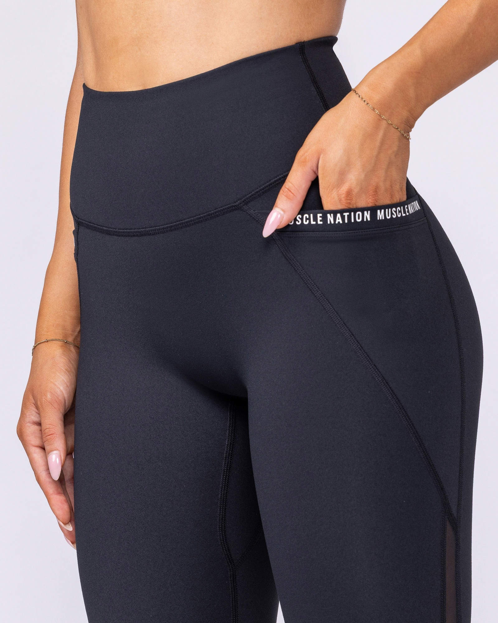 Illusion Signature Pocket Ankle Length Leggings - Black