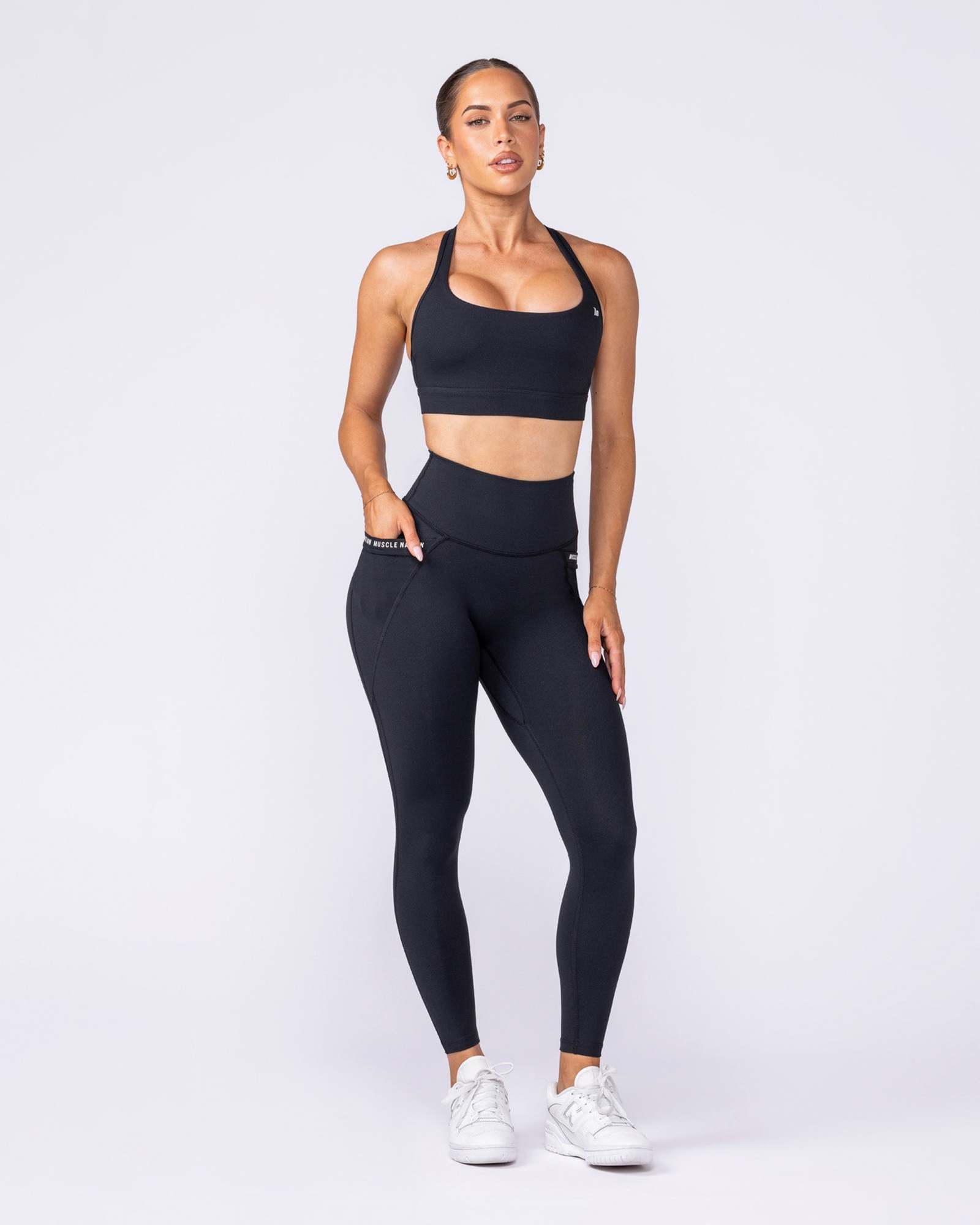 Illusion Signature Pocket Ankle Length Leggings - Black
