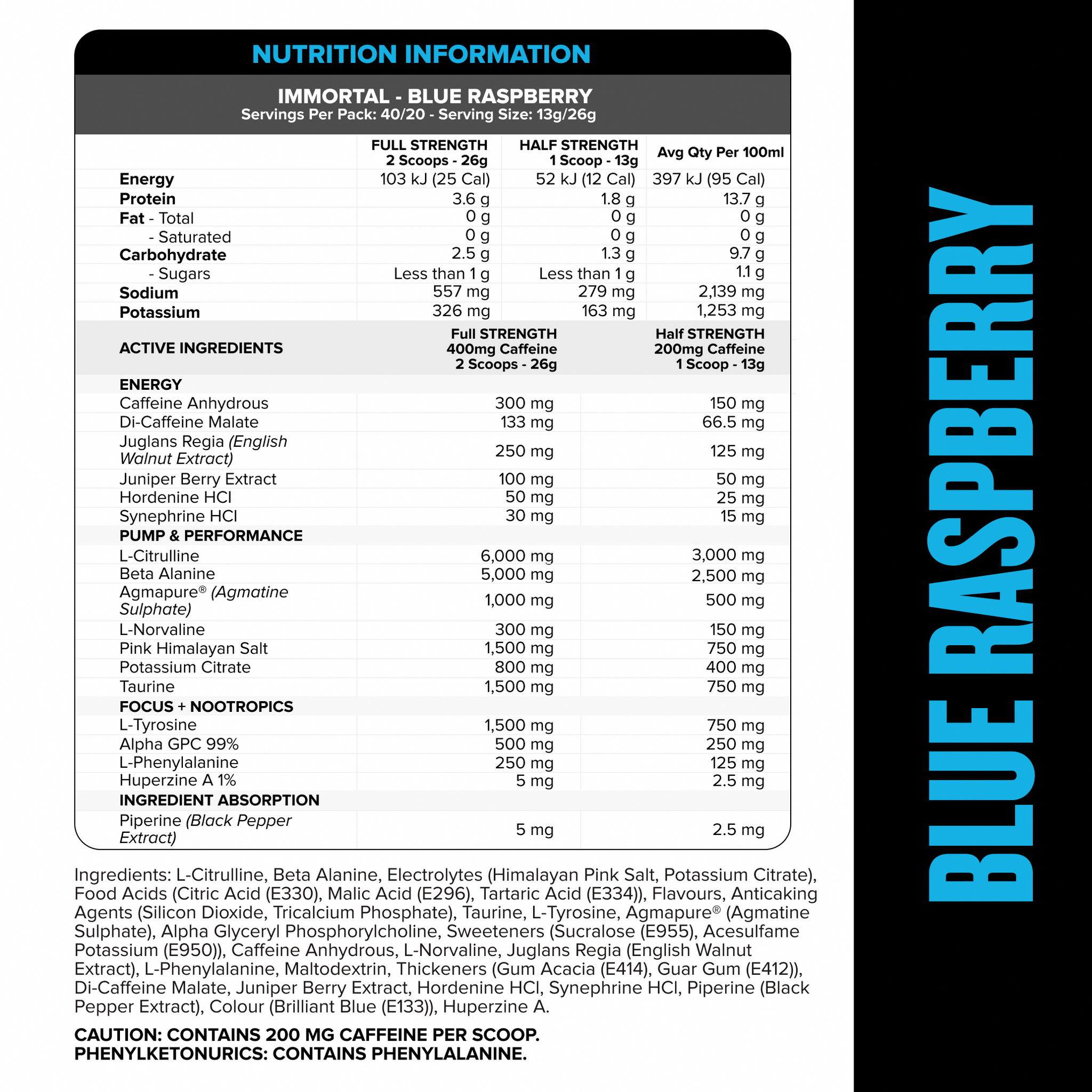 IMMORTAL Pre-Workout - Blue Raspberry - 40 serves