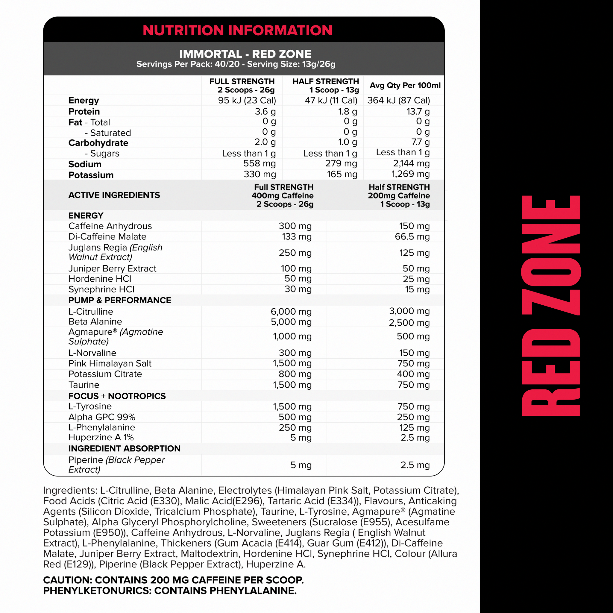IMMORTAL Pre-Workout - Red Zone - 40 serves