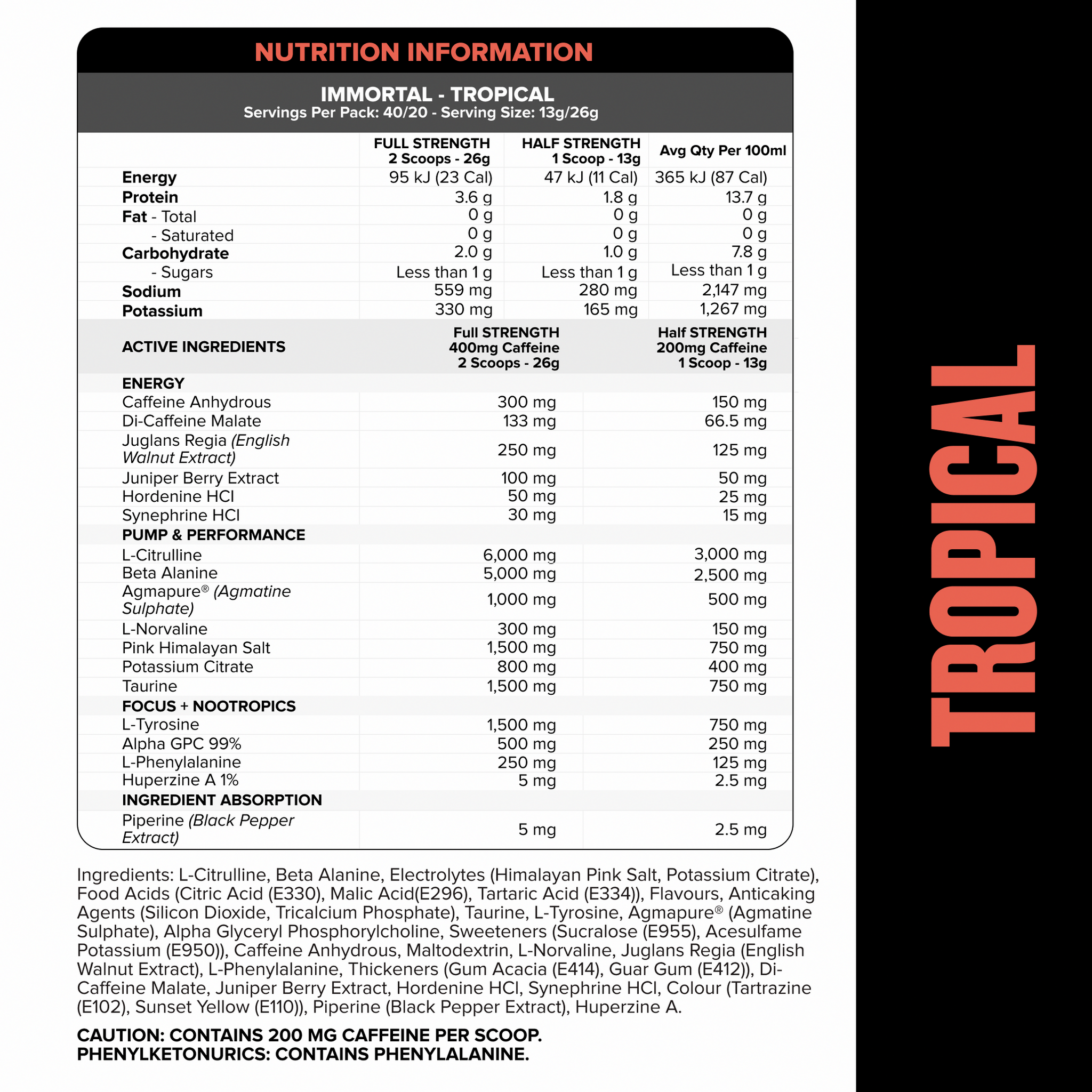 IMMORTAL Pre-Workout - Tropical - 40 serves