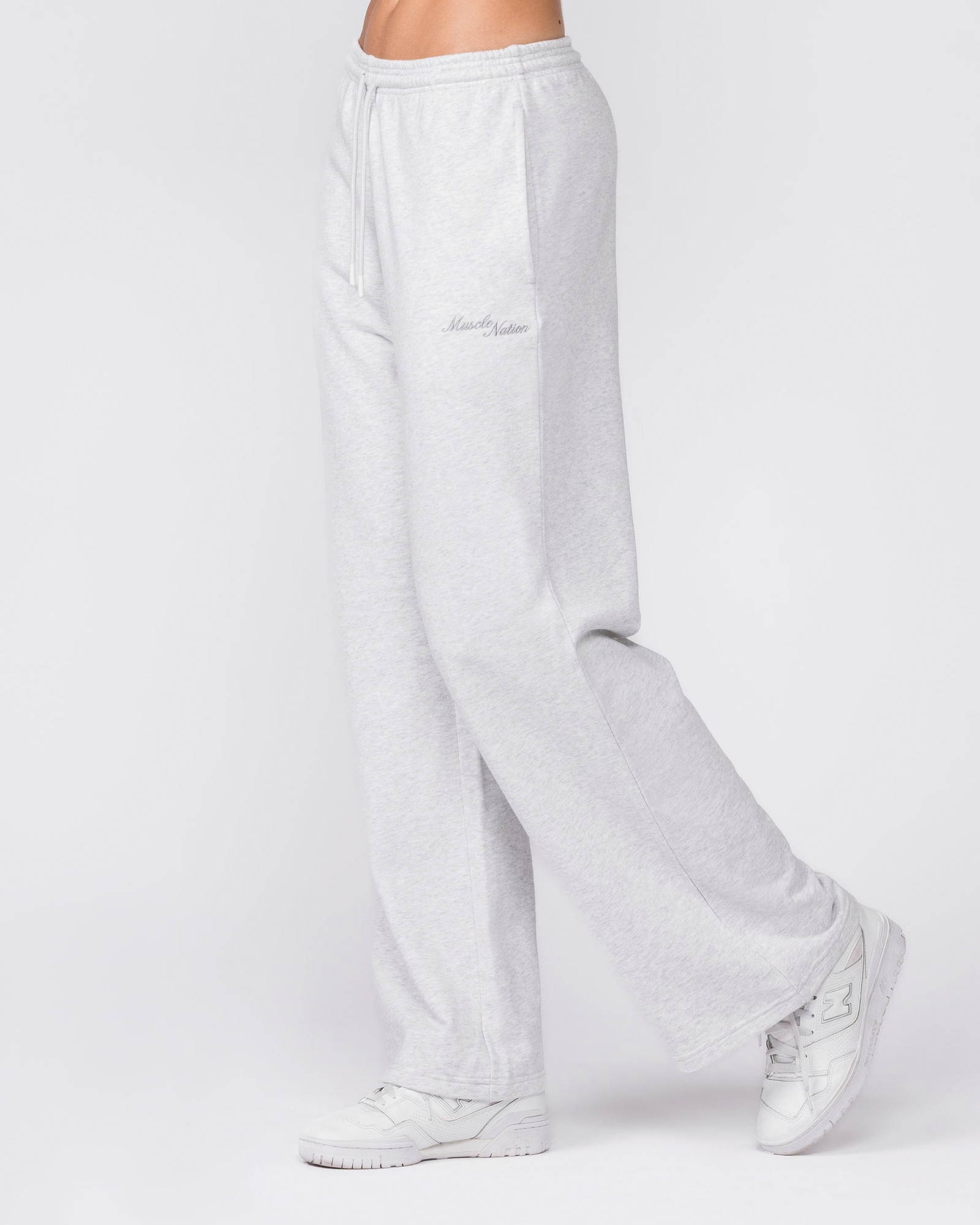 Loopback Straight Leg Trackies - Snow Grey Marl