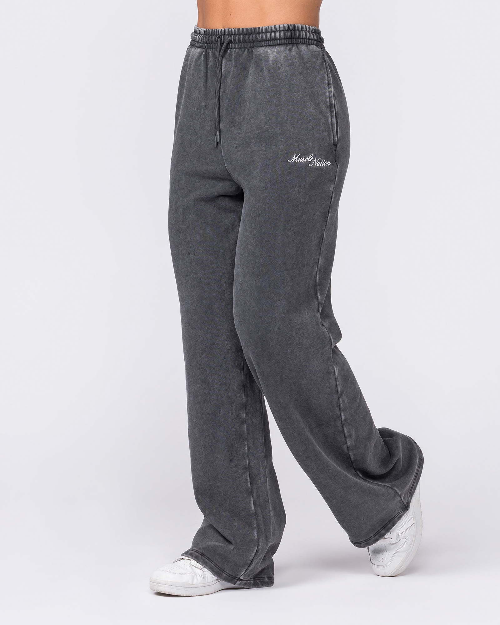 Loopback Straight Leg Vintage Trackies - Washed Black
