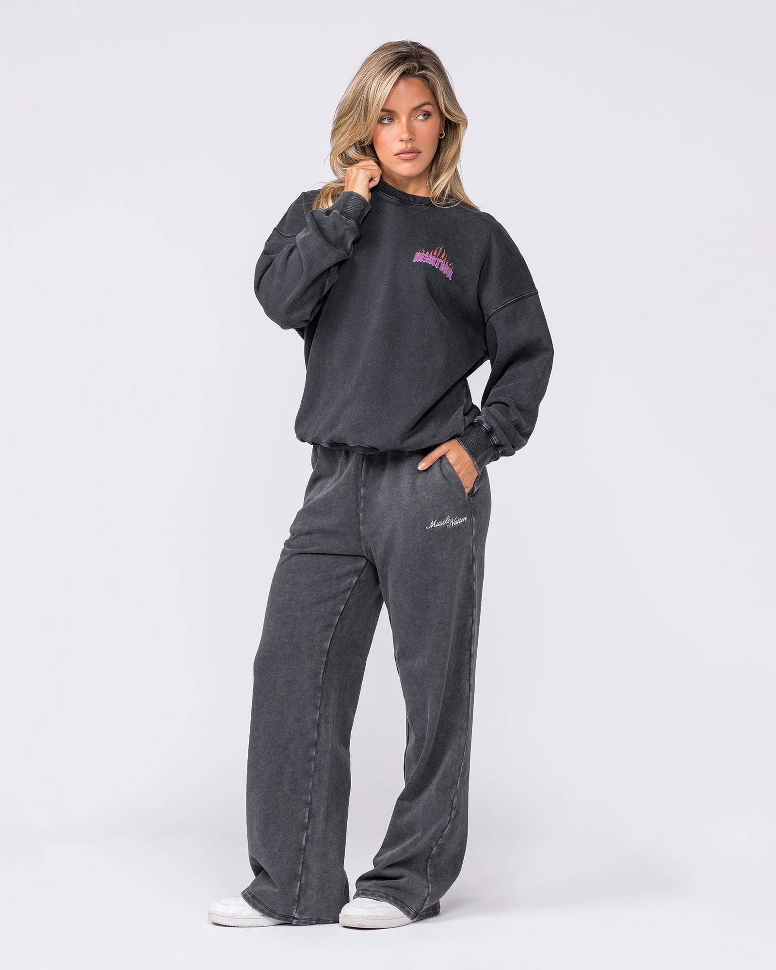 Loopback Straight Leg Vintage Trackies - Washed Black