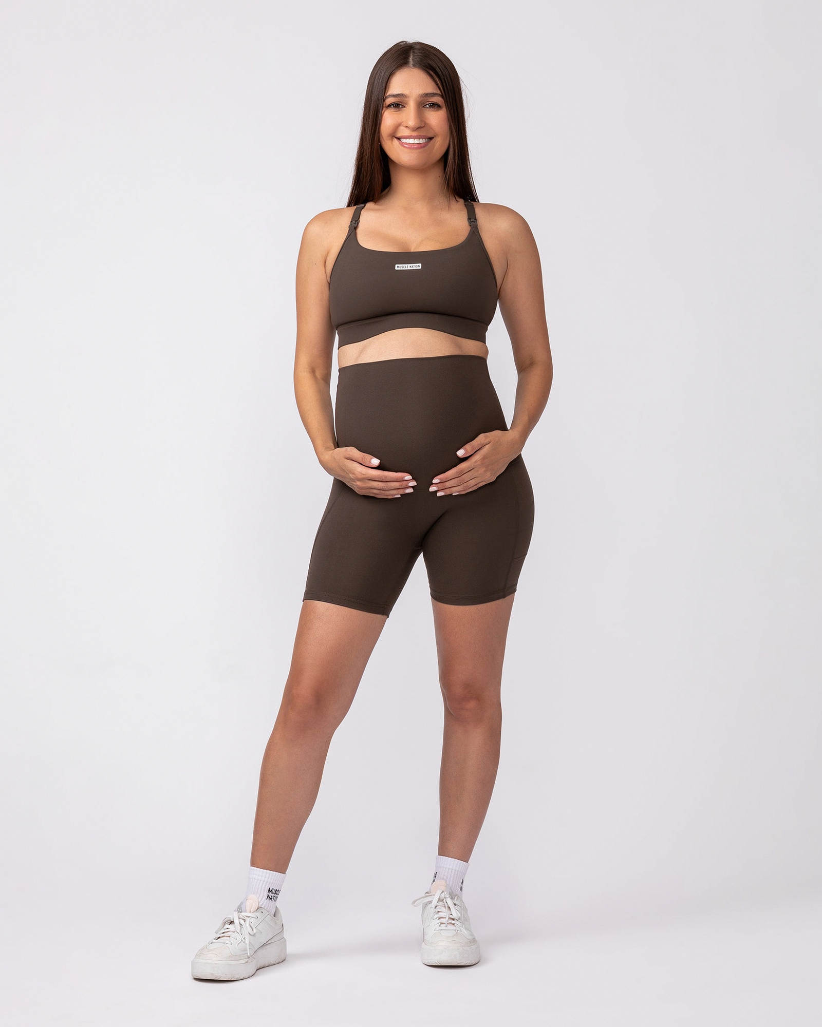 Maternity Everyday Pocket Bike Shorts - Deep Brown