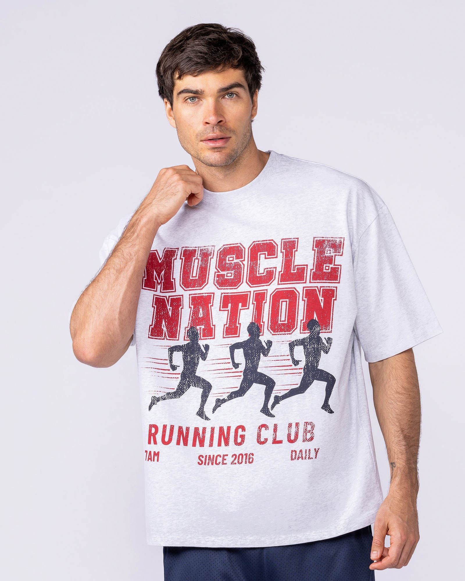 Mens Running Club Oversized Tee - Snow Grey Marl