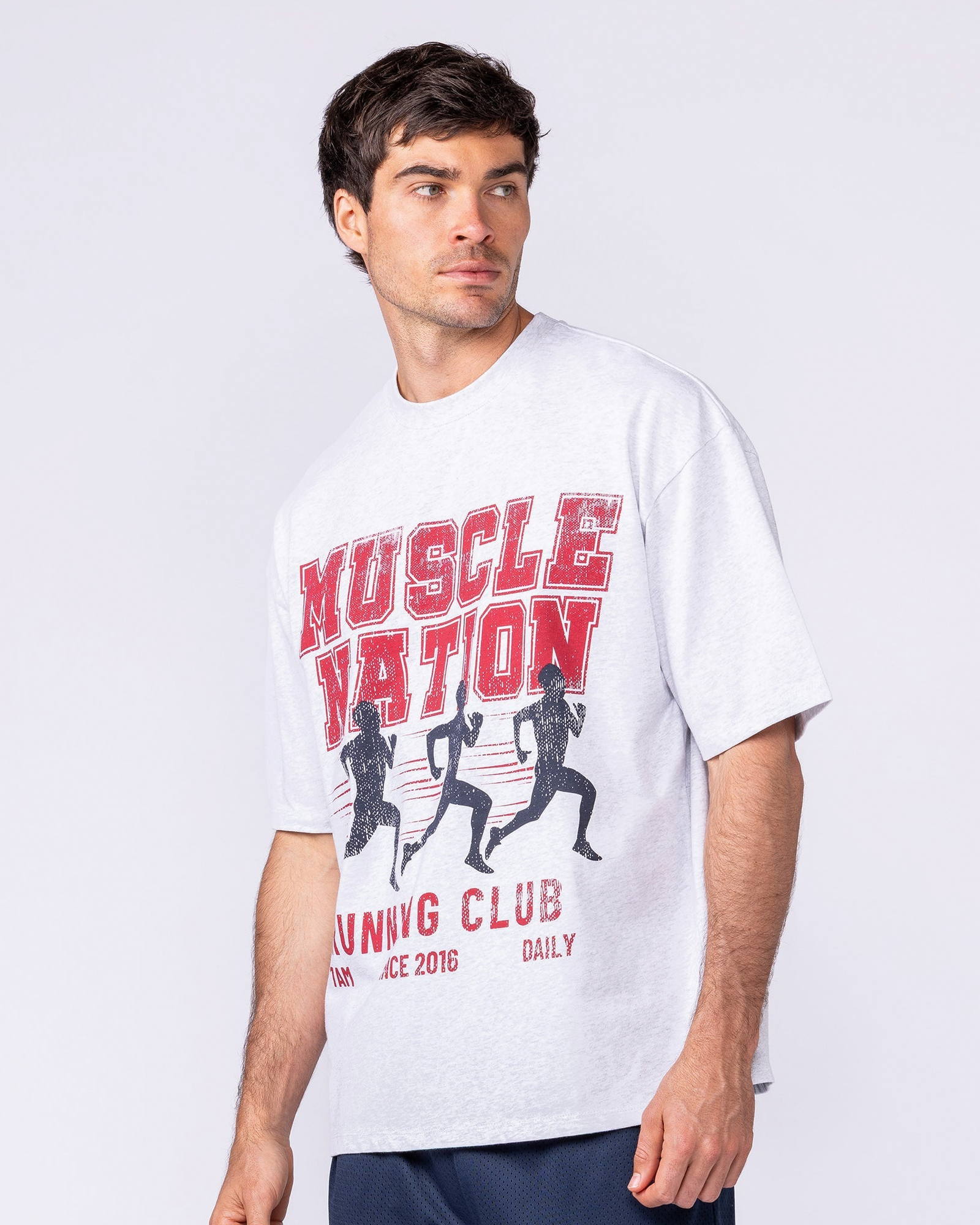 Mens Running Club Oversized Tee - Snow Grey Marl