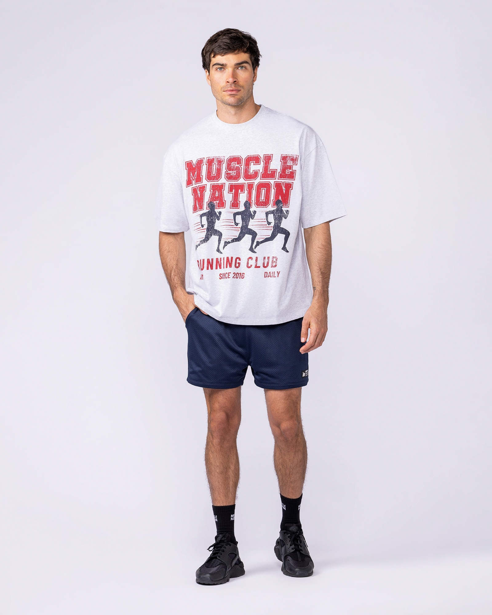 Mens Running Club Oversized Tee - Snow Grey Marl