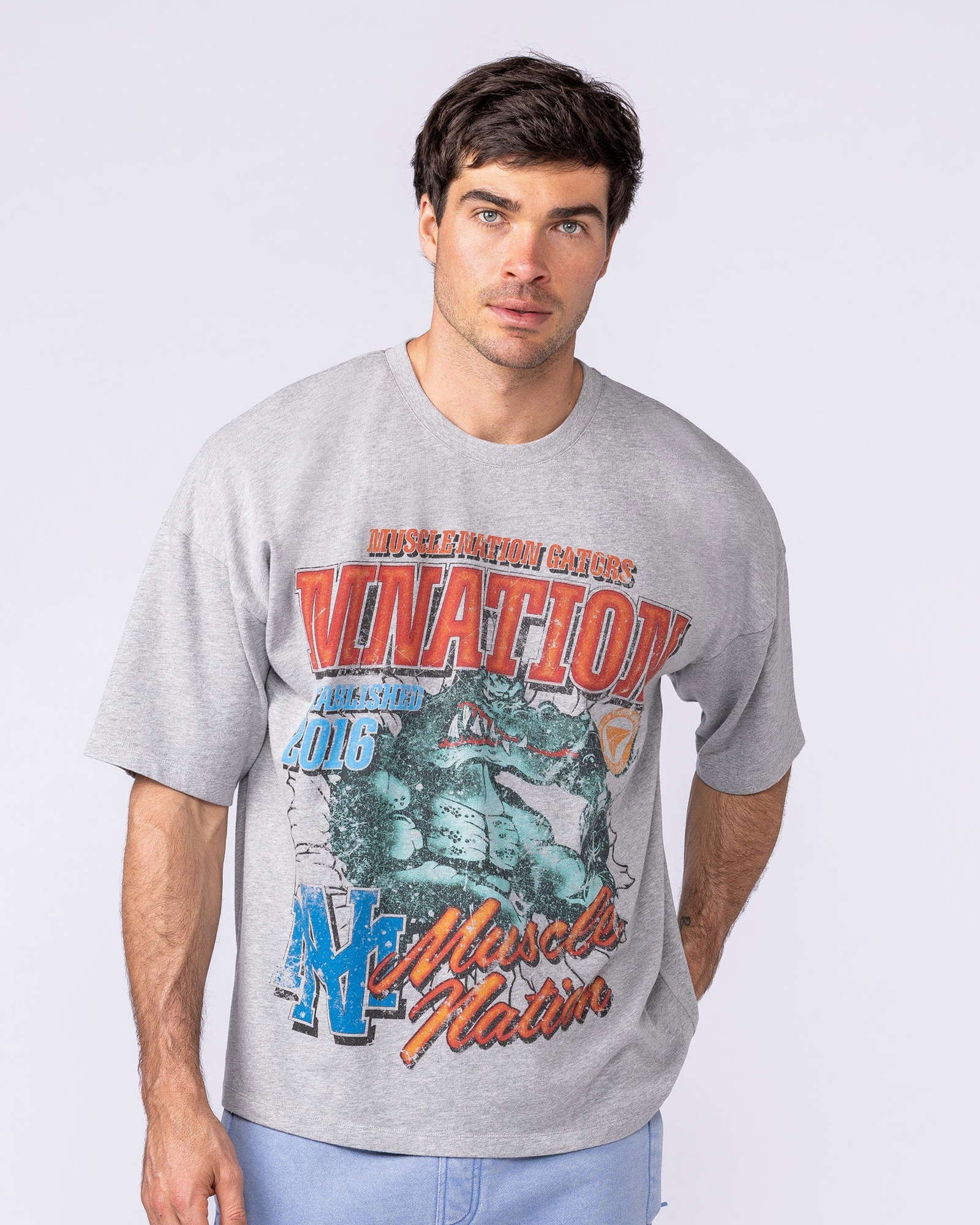 Gators Oversized Boxy Tee - Light Grey Marl
